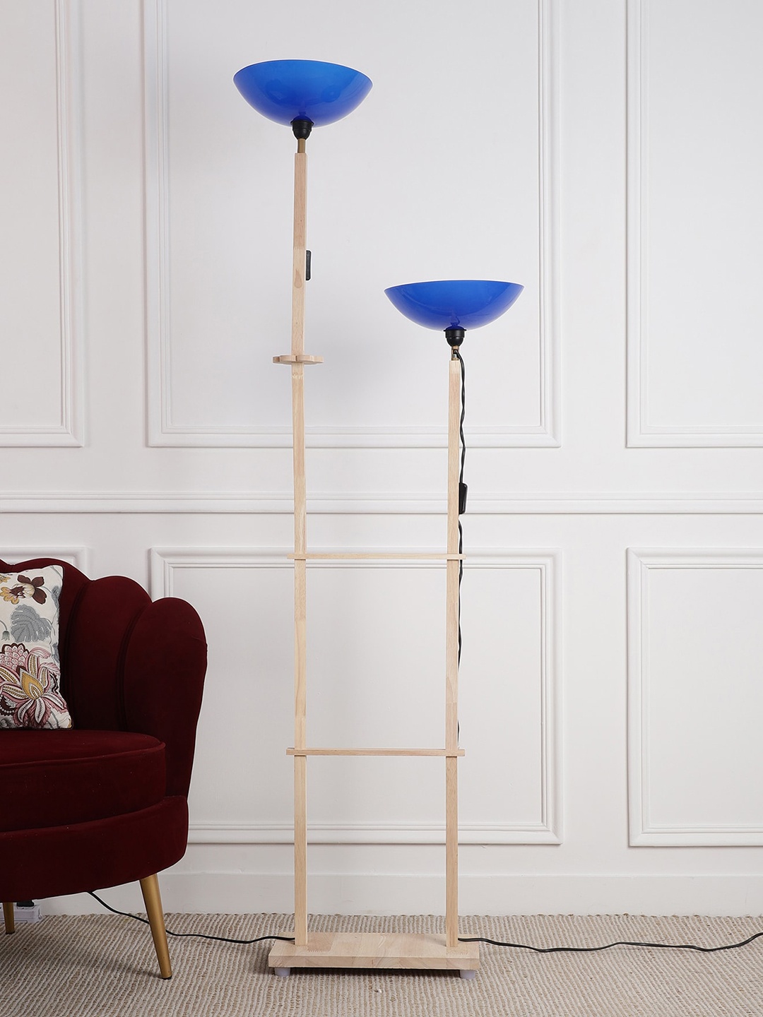 

SANDED EDGE Beige & Blue Wooden Floor Lamp With Dual Shade