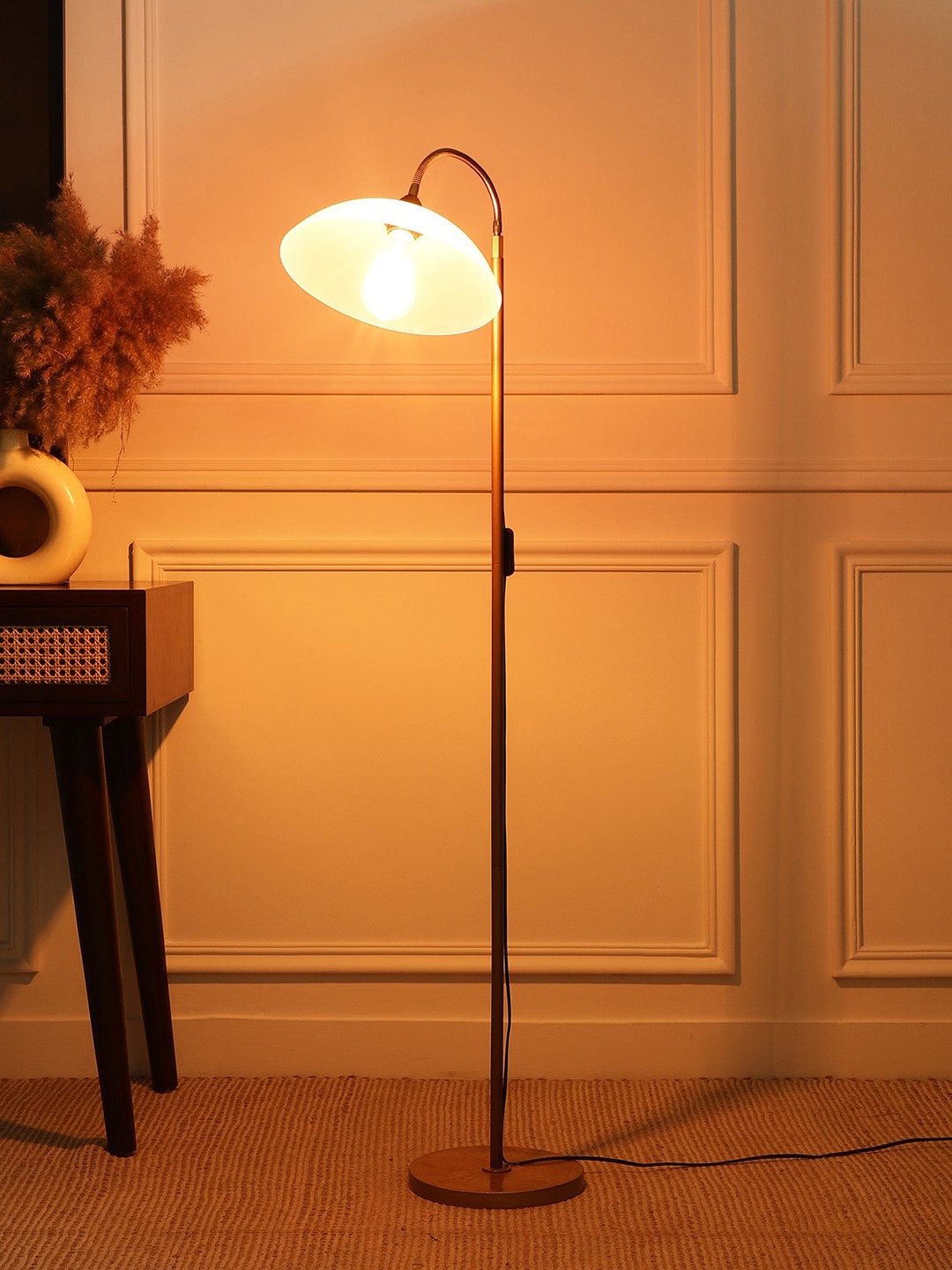 

SANDED EDGE Golden & Pink Floor Lamp With Shade, Gold