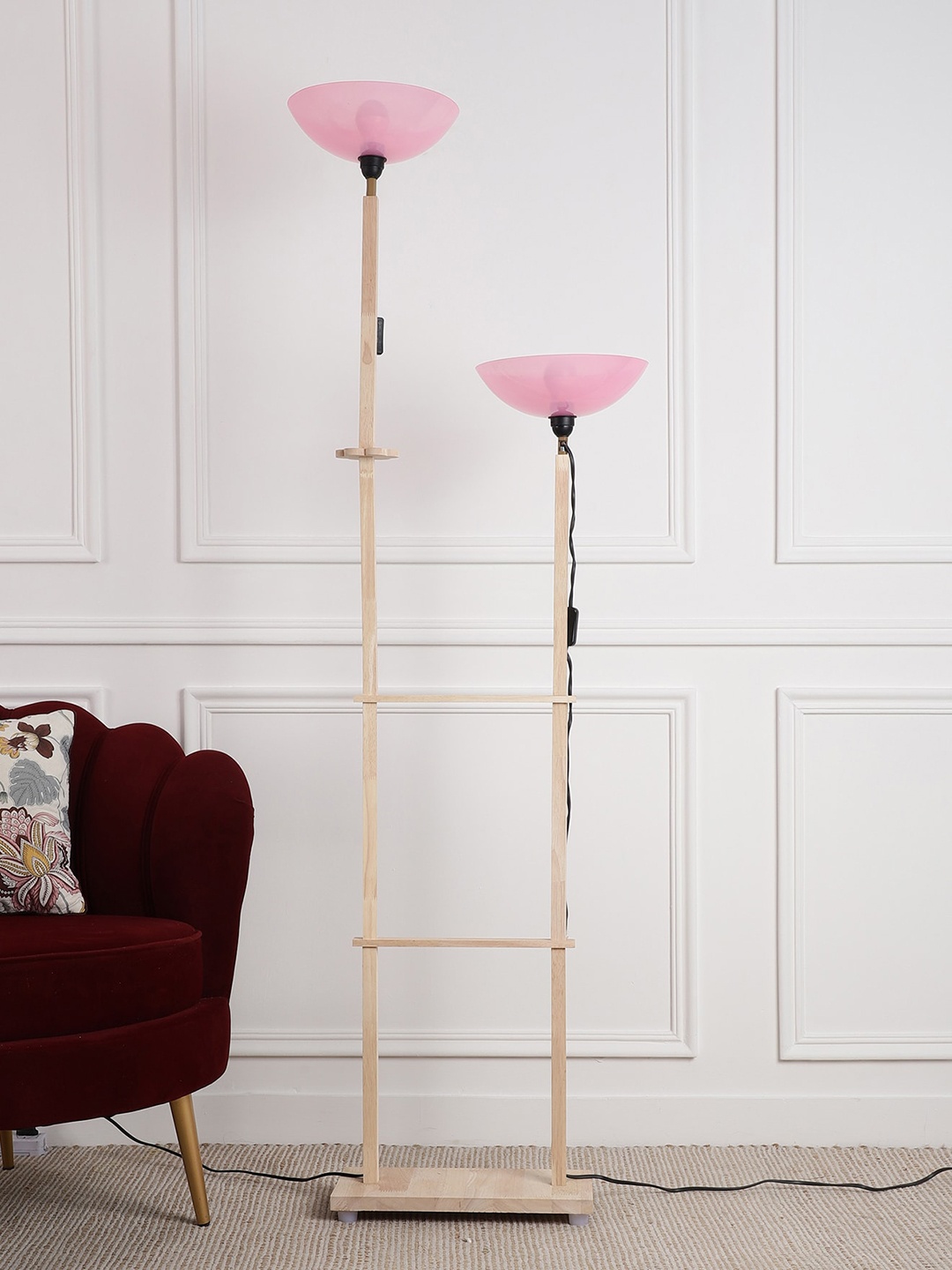

SANDED EDGE Beige & Pink Wooden Floor Lamp With Dual Shade