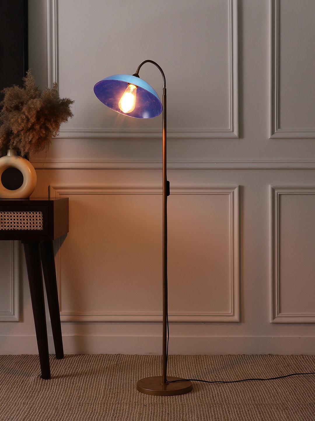 

SANDED EDGE Beige & Blue Wooden Floor Lamp With Shade