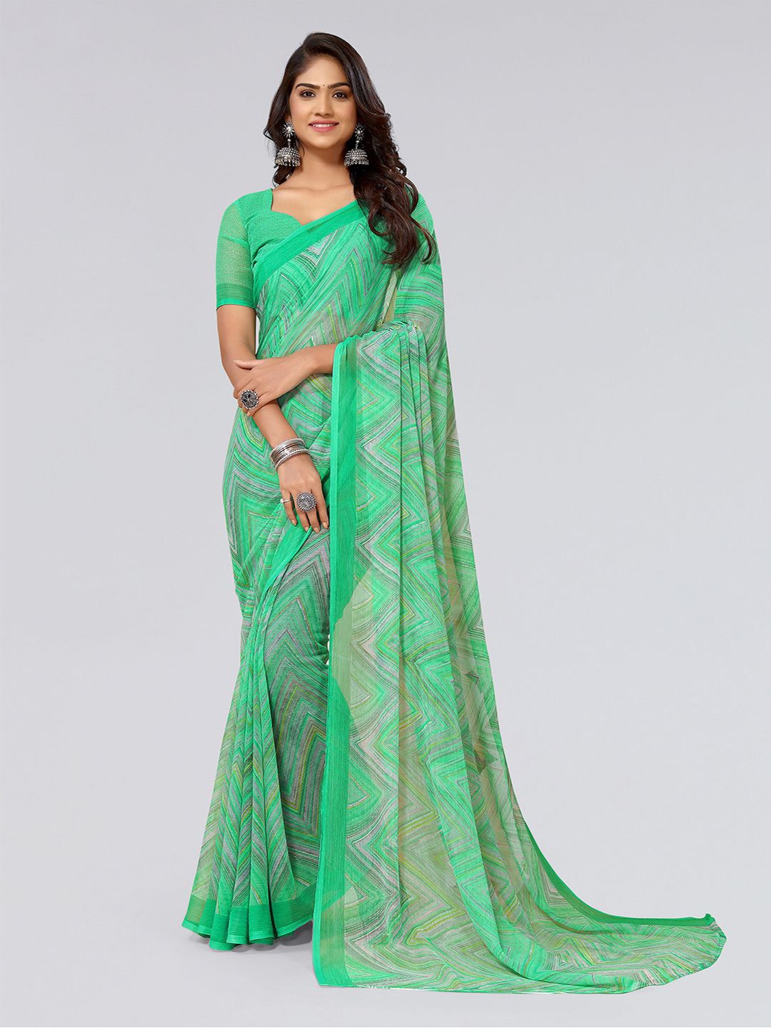 

KALINI Chevron Printed Saree, Green