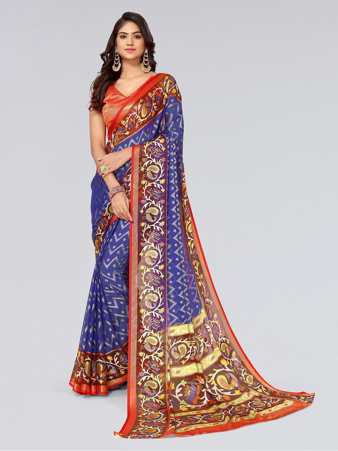 

KALINI Ethnic Motifs Printed Zari Saree, Blue