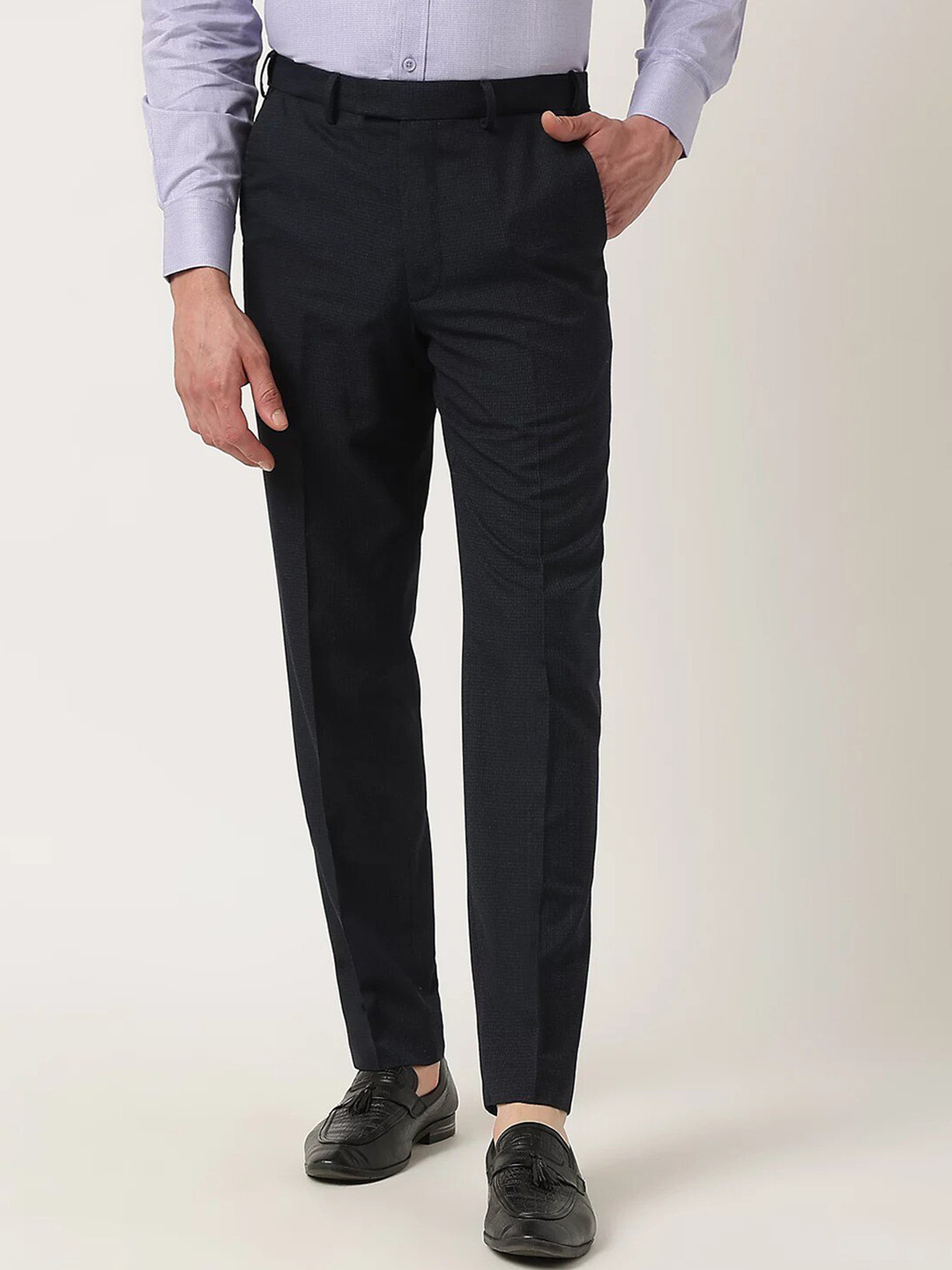 

Marks & Spencer Men Mid-Rise Formal Trousers, Navy blue