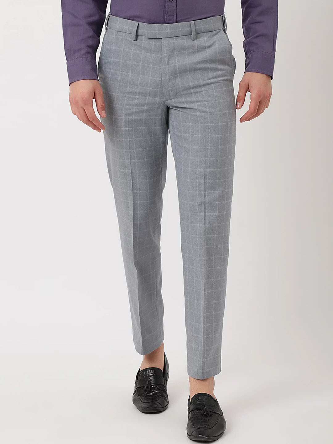 

Marks & Spencer Men Checked Formal Trousers, Grey