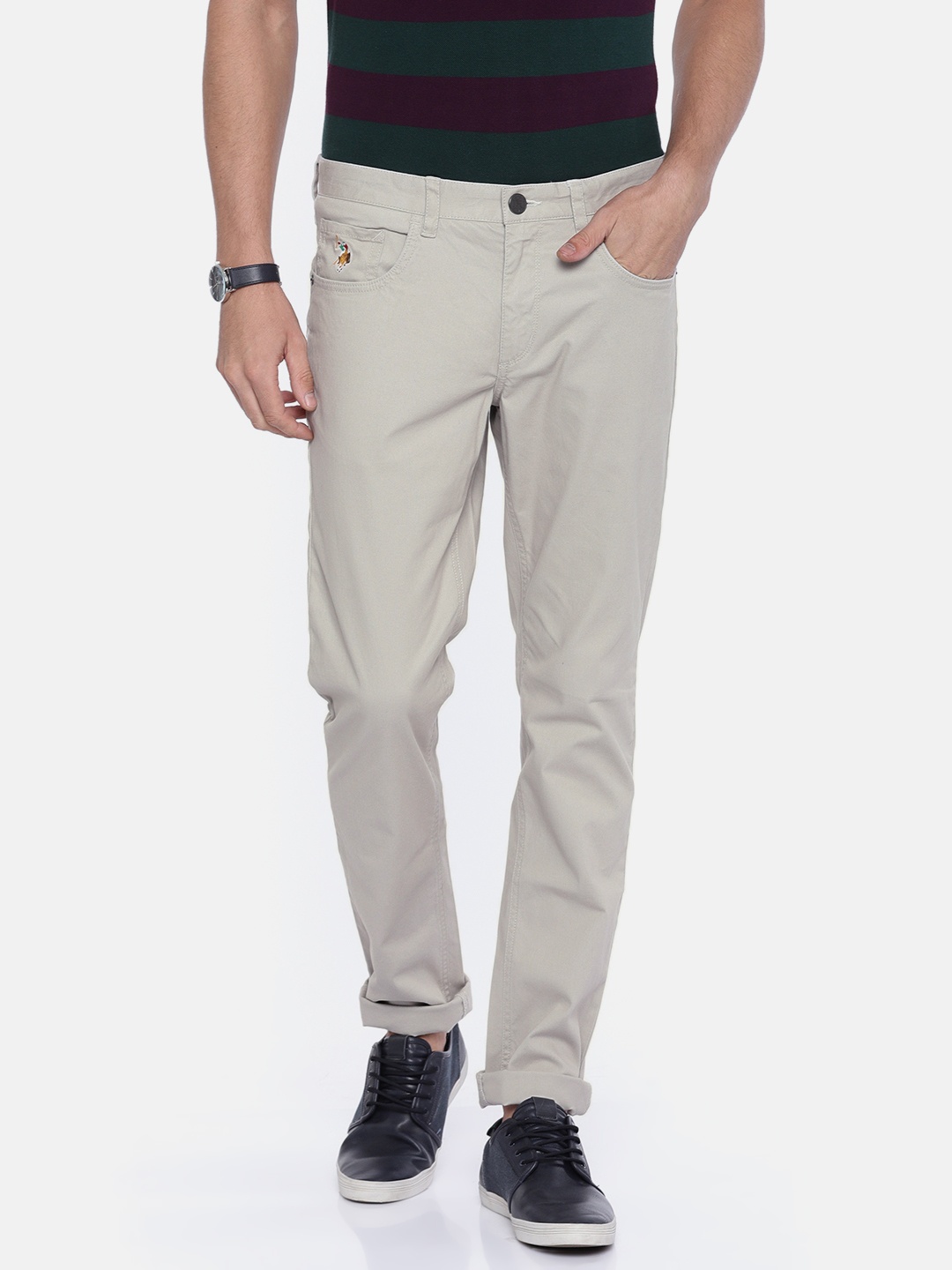 

U.S. Polo Assn. Men Beige Regular Fit Solid Regular Trousers