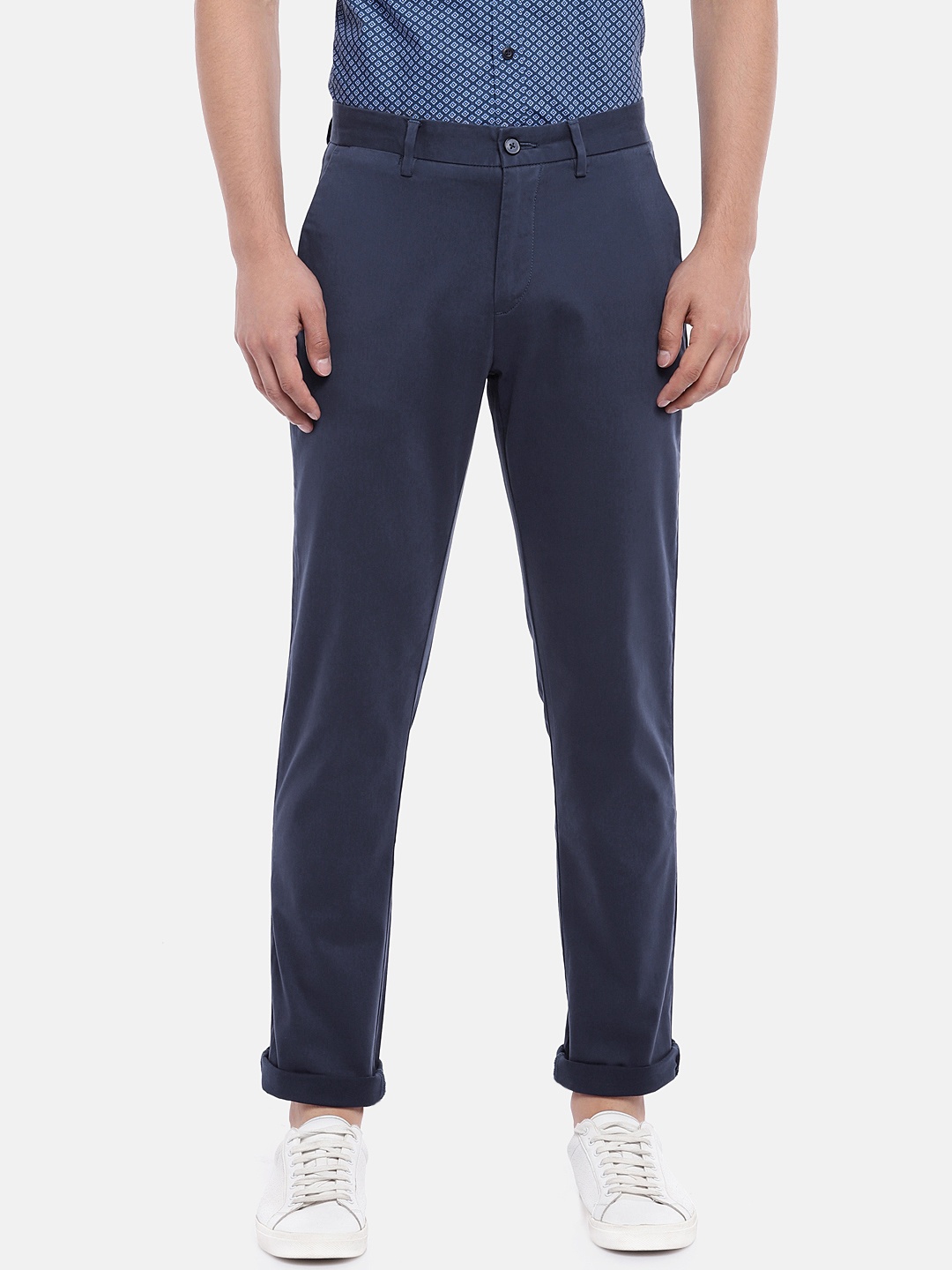 

U.S. Polo Assn. Men Navy Slim Fit Solid Regular Trousers, Navy blue