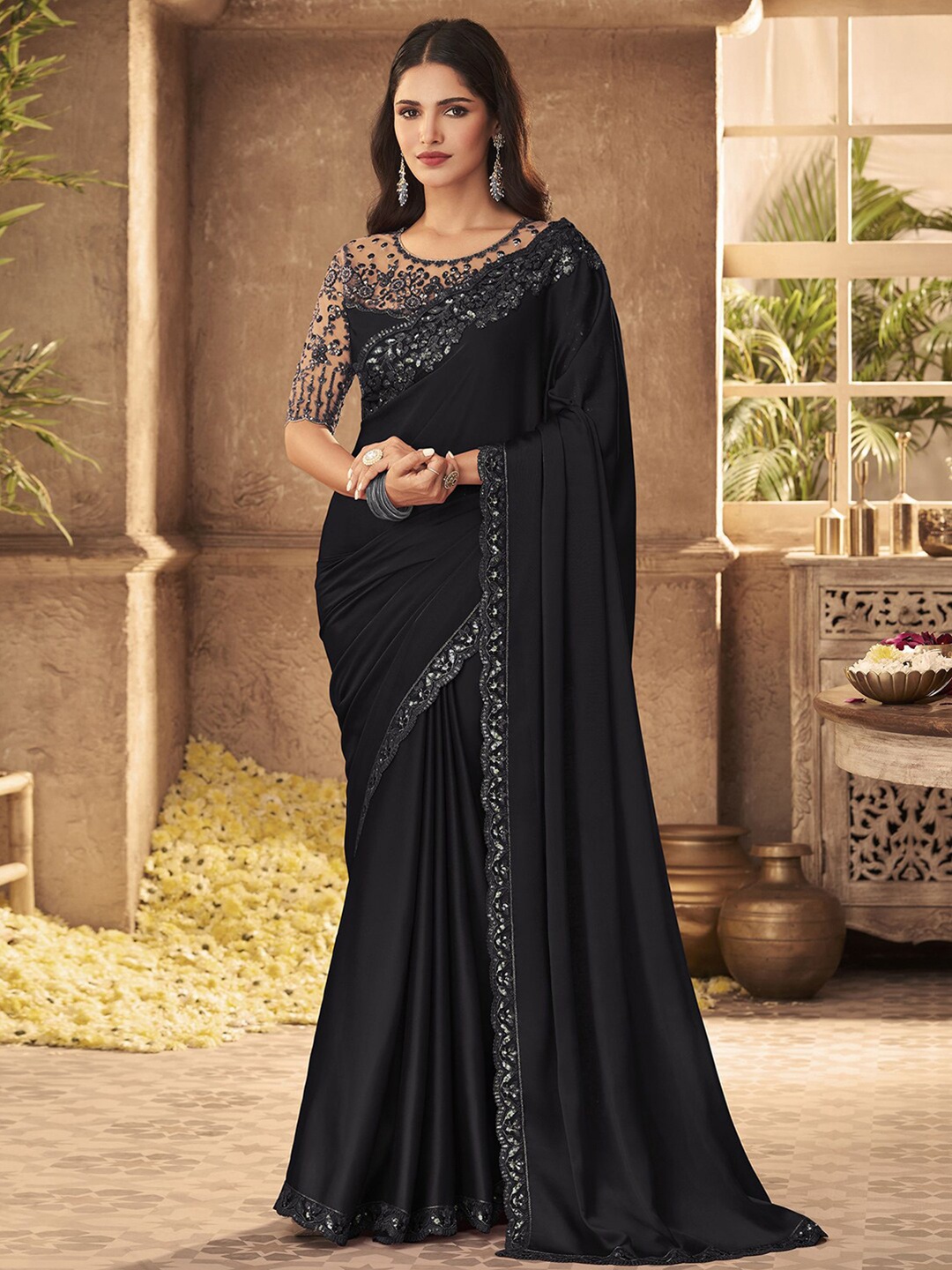 

Mitera Black Embellished Sequinned Saree