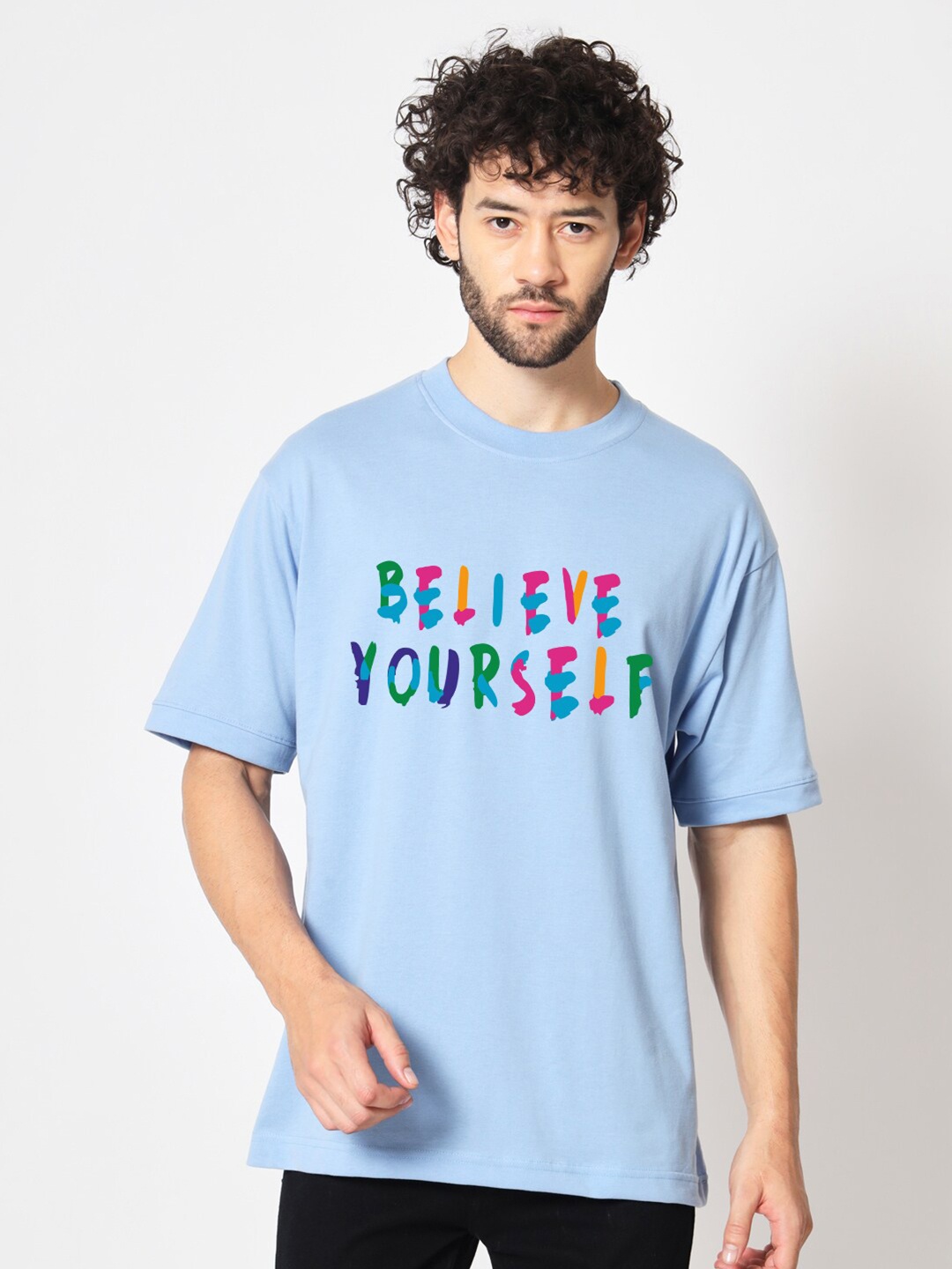 

Imsa Moda Round Neck Typography Printed Cotton T-shirt, Blue