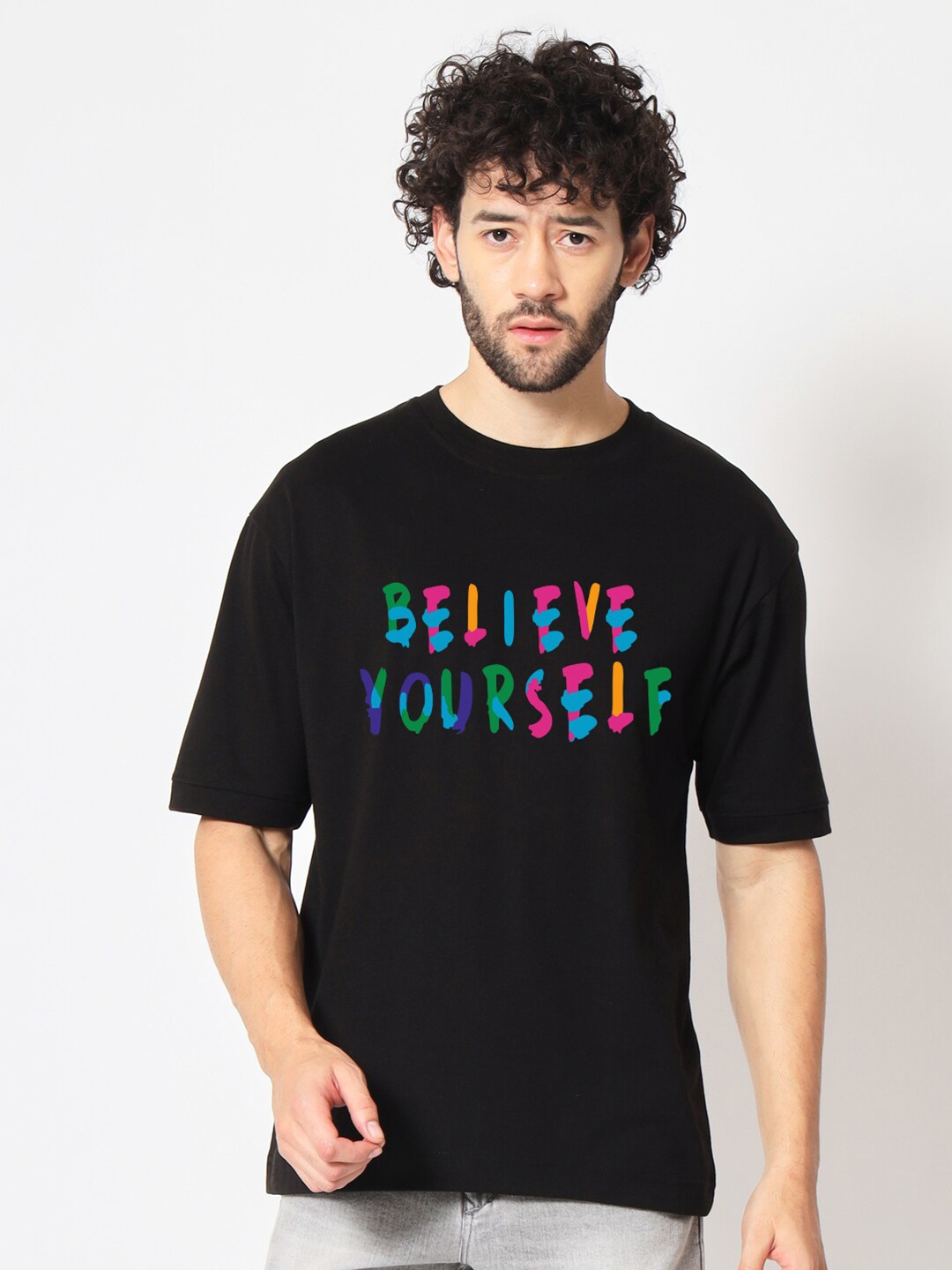 

Imsa Moda Typography Printed Oversized Cotton T-shirt, Black