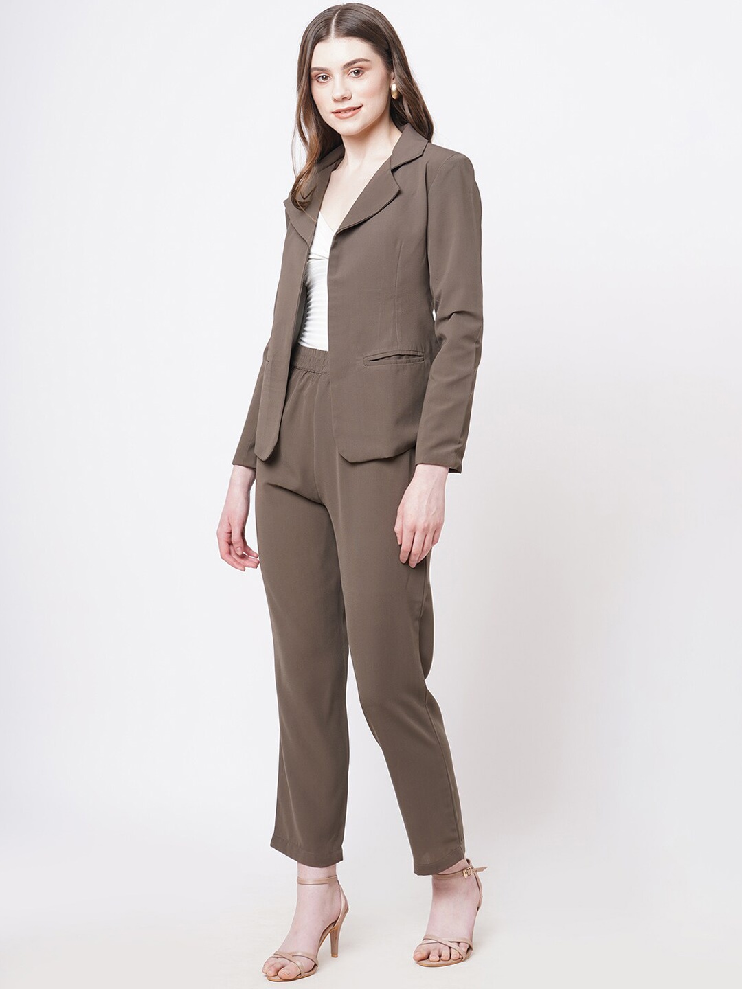 

Ashtag Notched Lapel Collar Blazer & Trouser Co-Ords, Brown