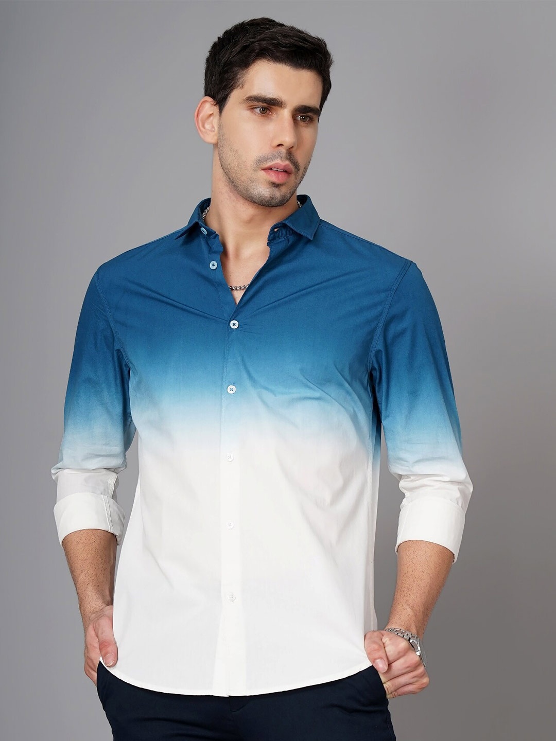 

British Club Smart Slim Fit Faded Cotton Casual Shirt, Teal