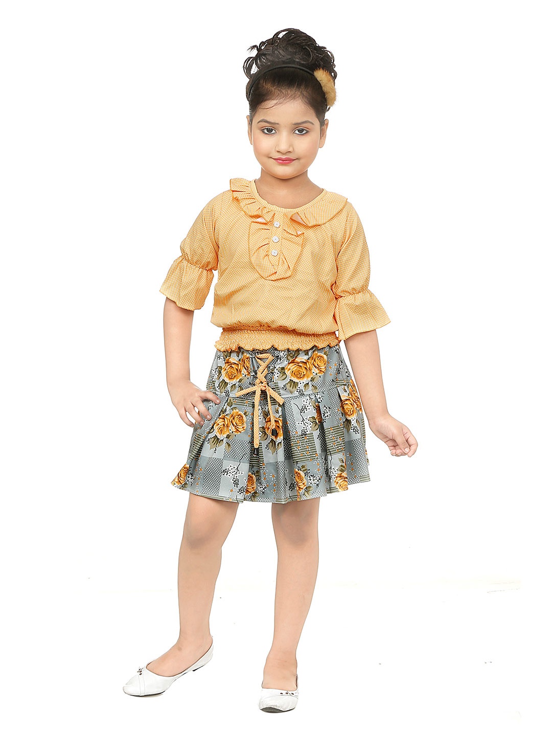 

BAESD Girls Printed Top with Skirt, Yellow