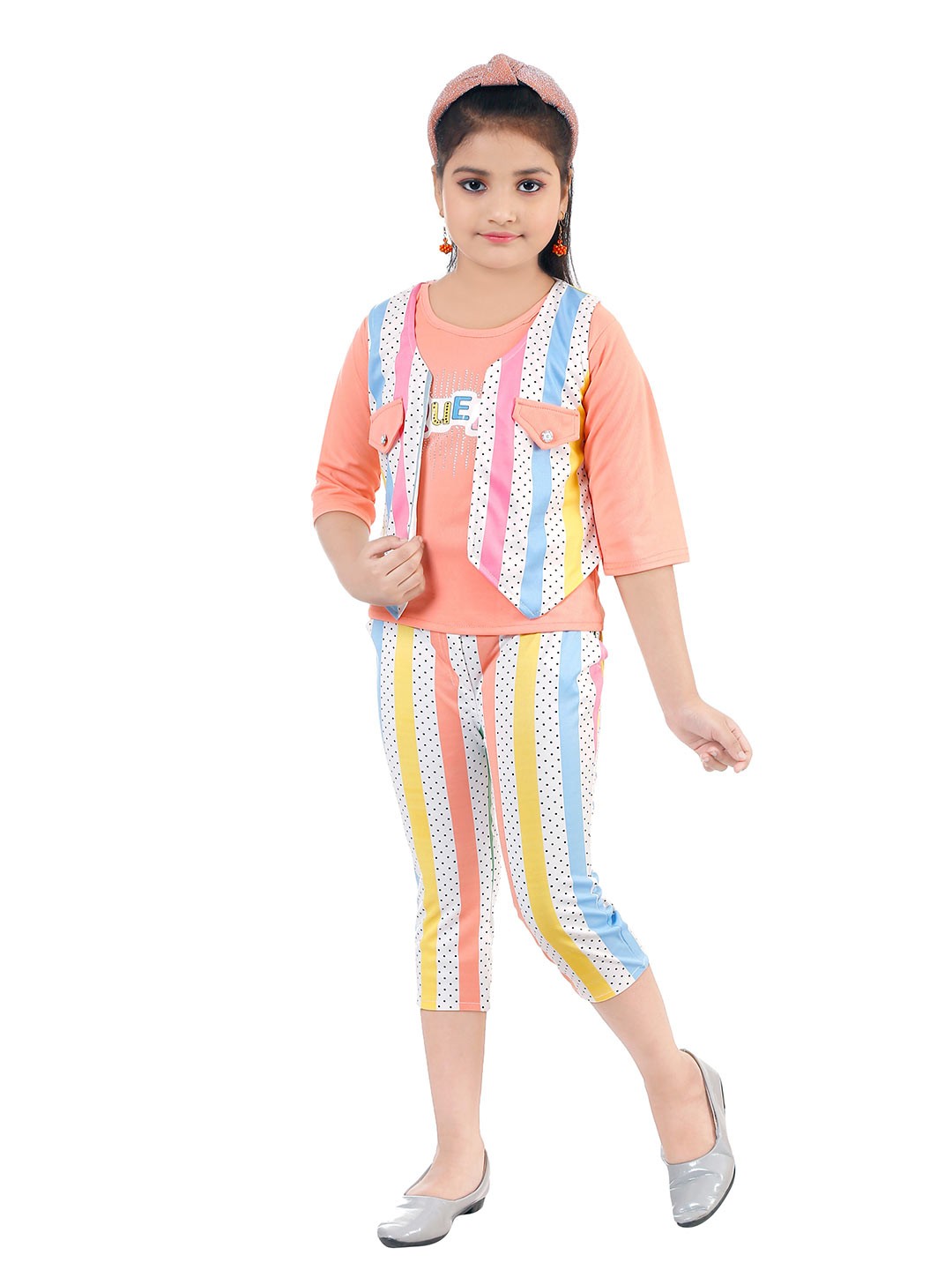 

BAESD Girls Printed Top with Capris, Peach