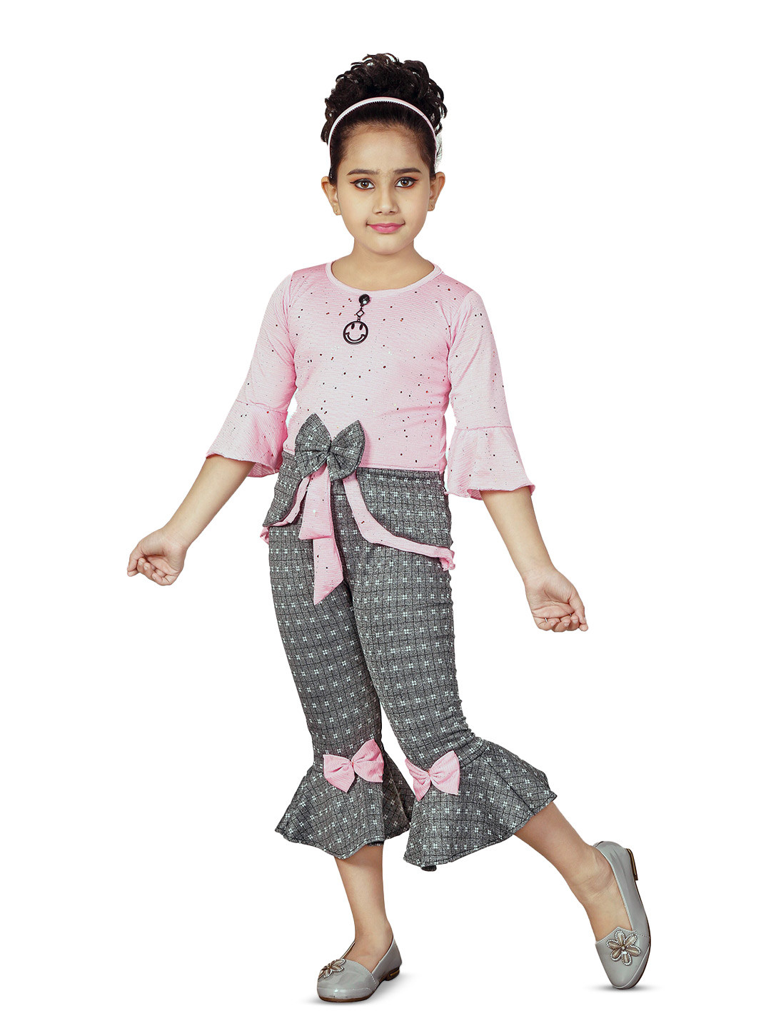 

BAESD Girls Printed Top With Capris, Pink