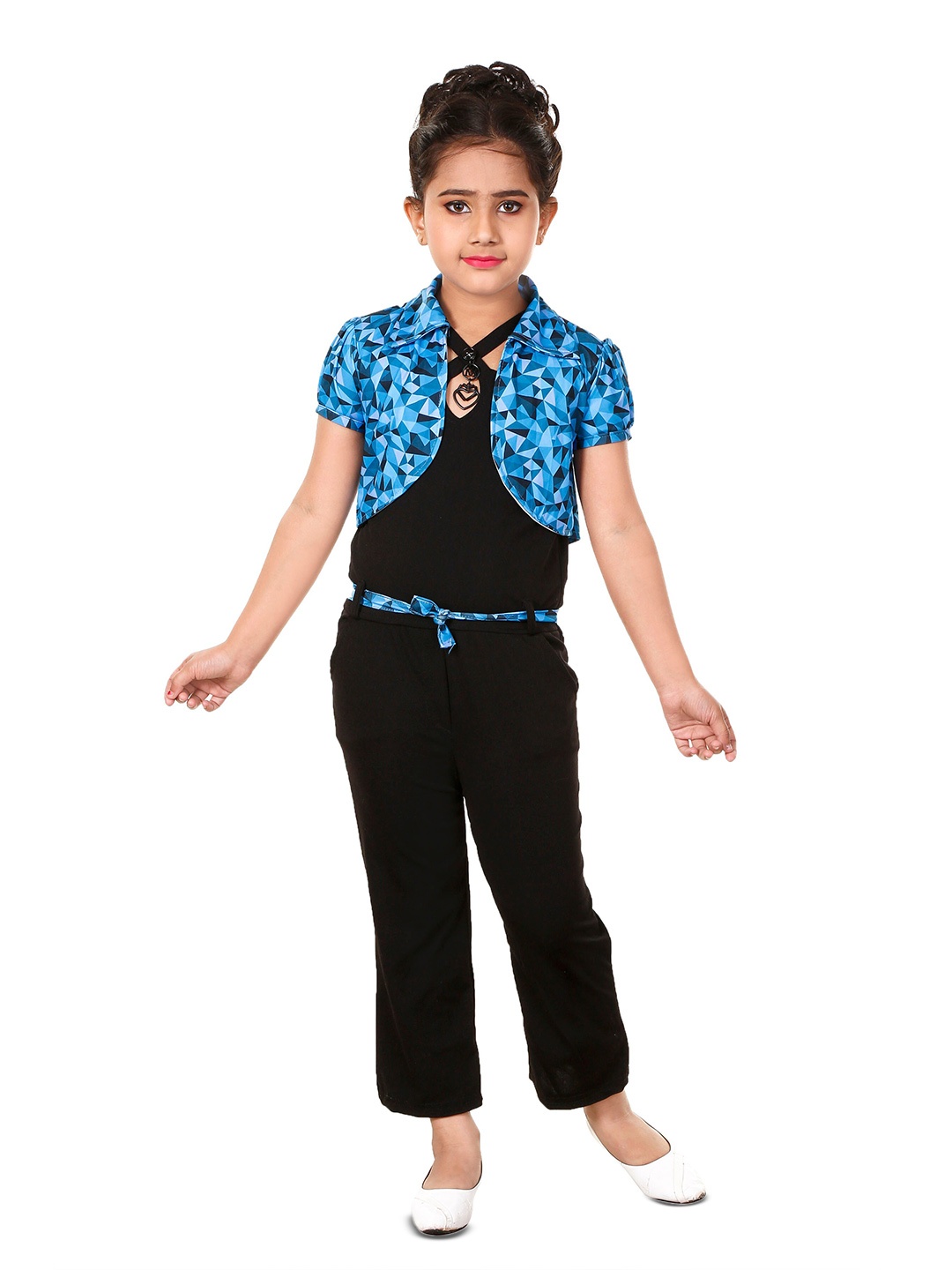 

BAESD Girls Halter Neck Basic Jumpsuit With Shrug, Blue