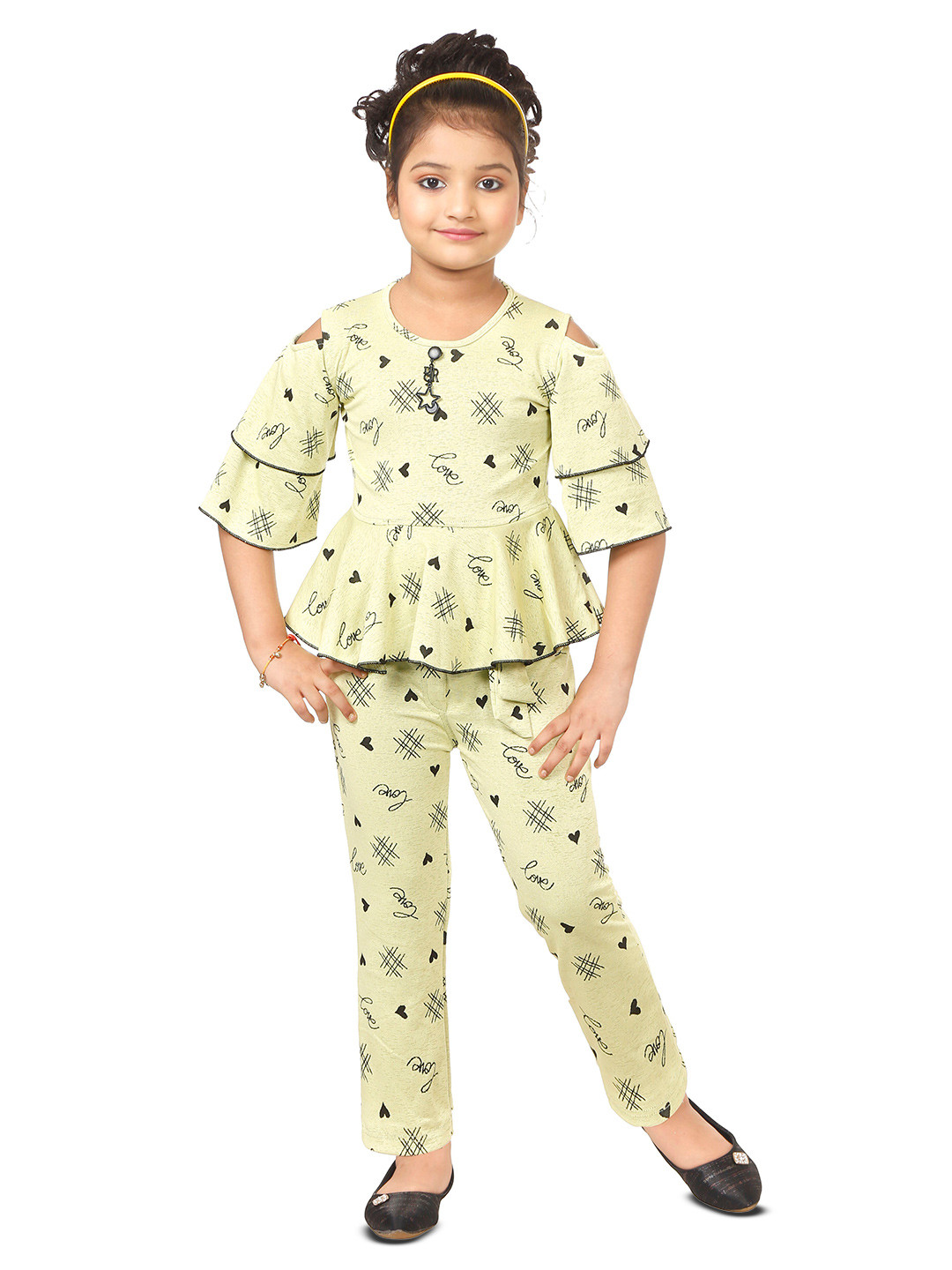 

BAESD Girls Printed Top With Trousers, Yellow