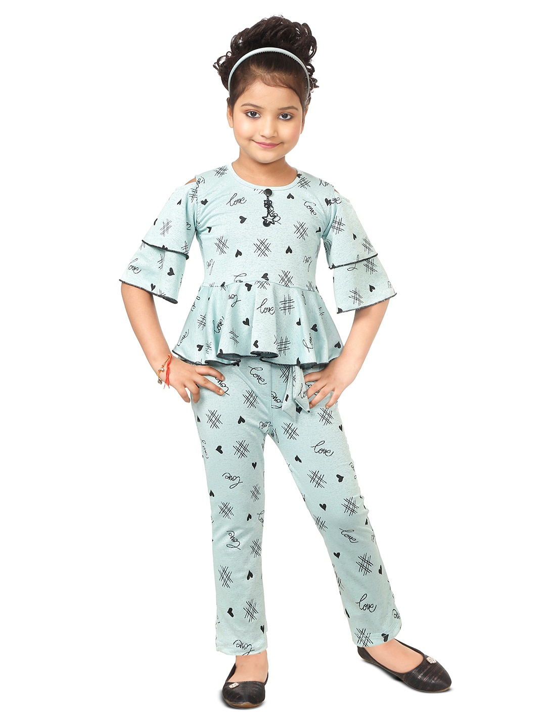 

BAESD Girls Printed Top With Trousers, Blue