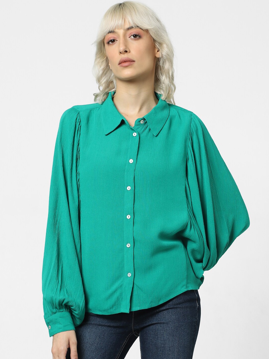 

ONLY Puff Sleeves Boxy -Fit Shirt, Green