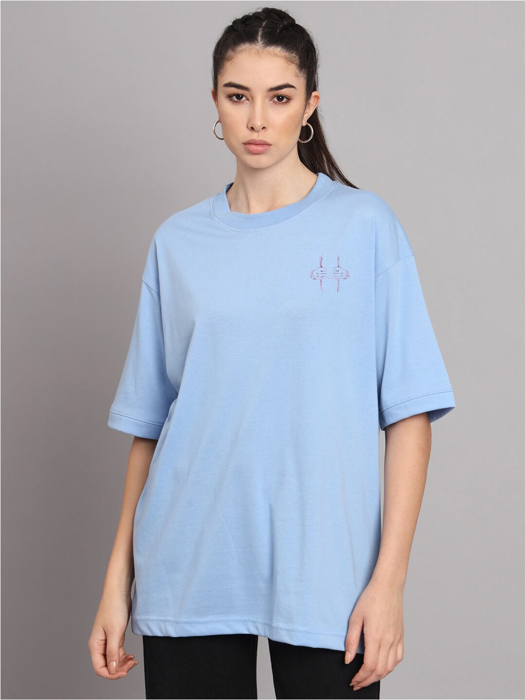 

Imsa Moda Abstract Printed Oversized Drop-Shoulder Cotton T-shirt, Blue