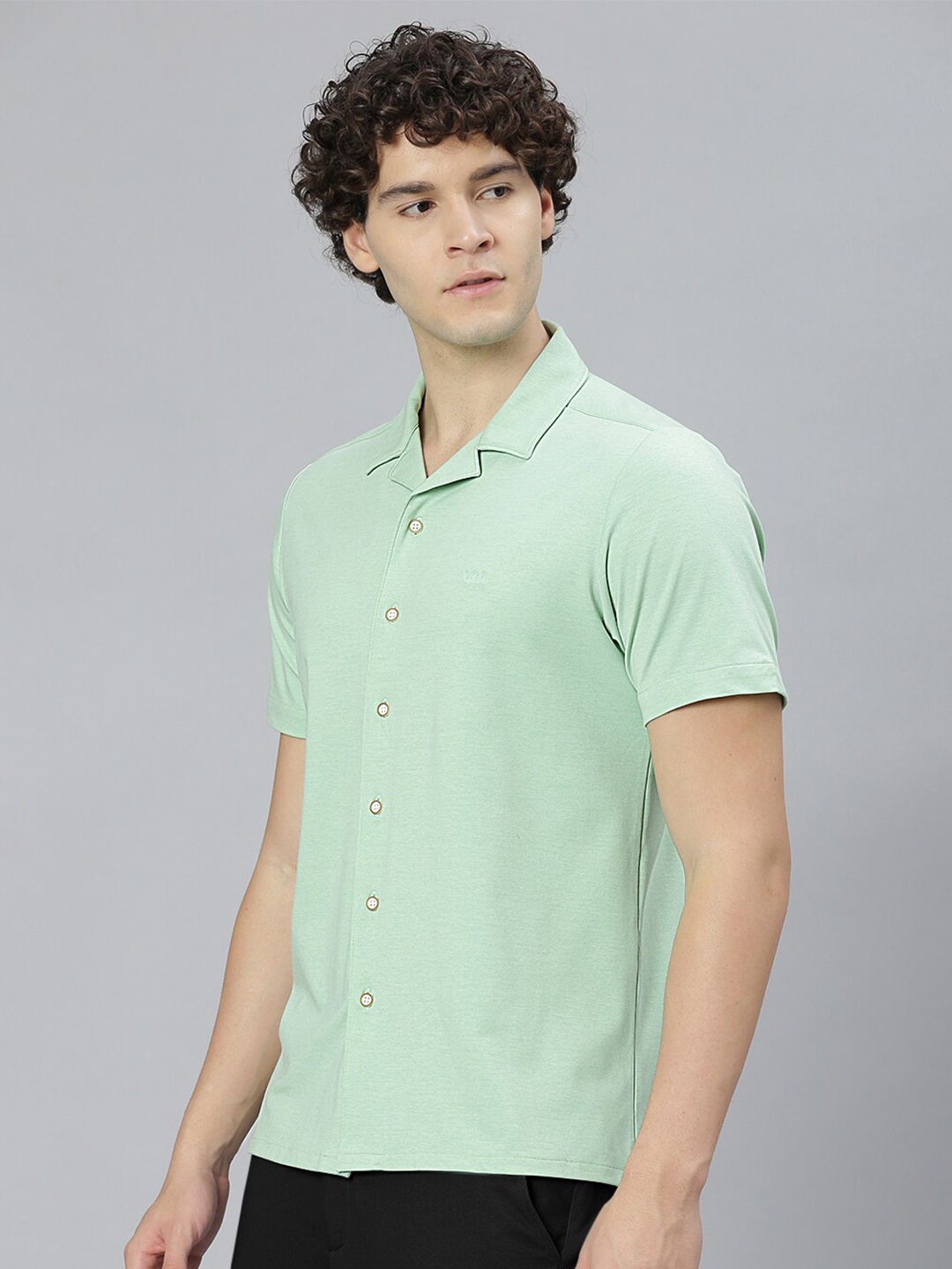 

Slowave Comfort Cuban Collar Cotton Casual Shirt, Green