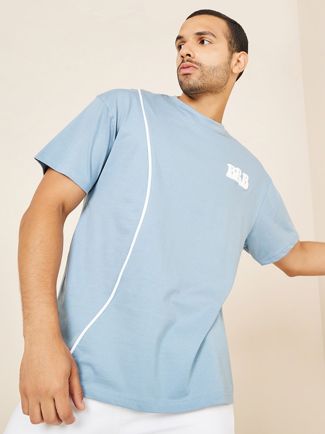 

Styli Men Blue Pure Cotton Oversized T-shirt