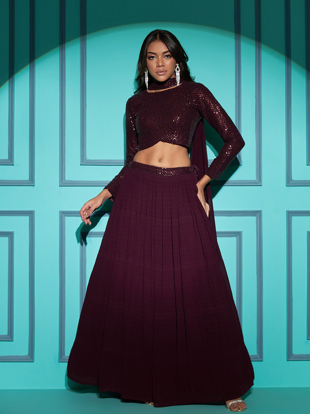

SHUBHKALA Embellished Sequinned Semi-Stitched Lehenga & Unstitched Blouse With Dupatta, Purple