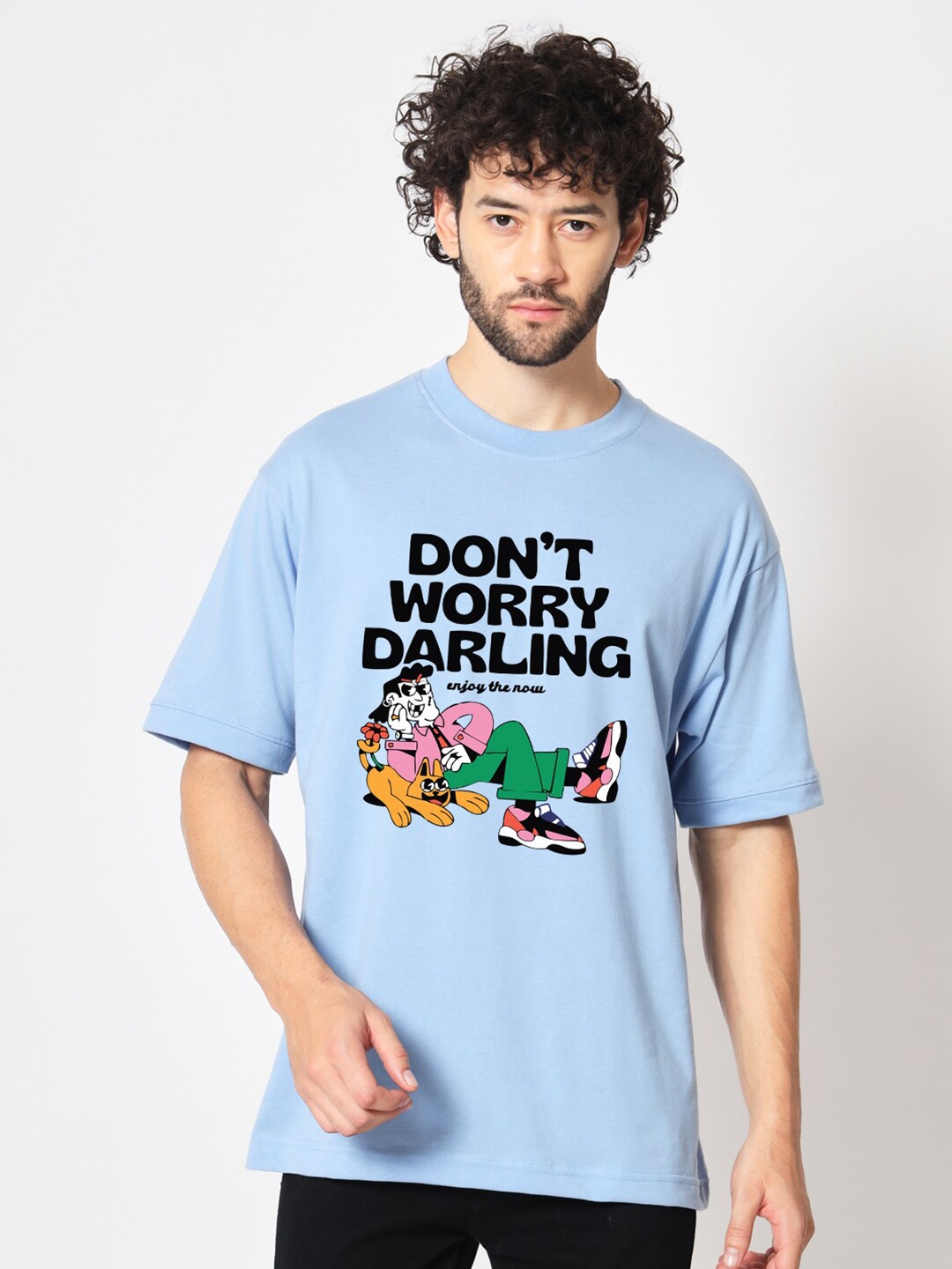 

Imsa Moda Typography Printed Oversized Cotton T-shirt, Blue