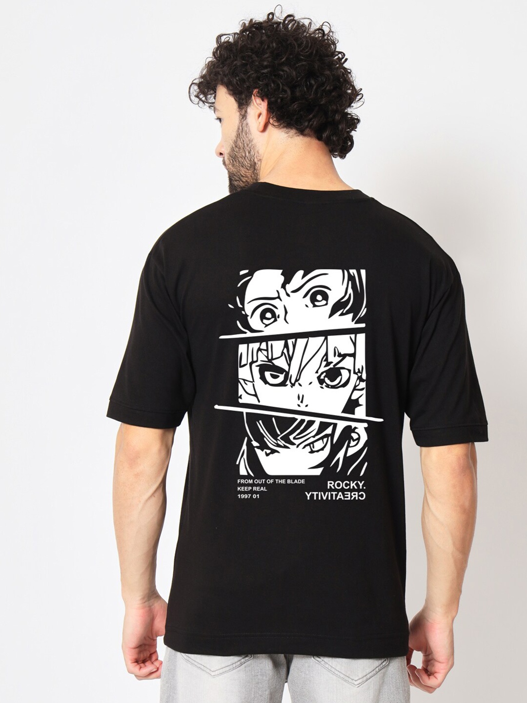 

Imsa Moda Graphic Printed Oversized Cotton T-shirt, Black