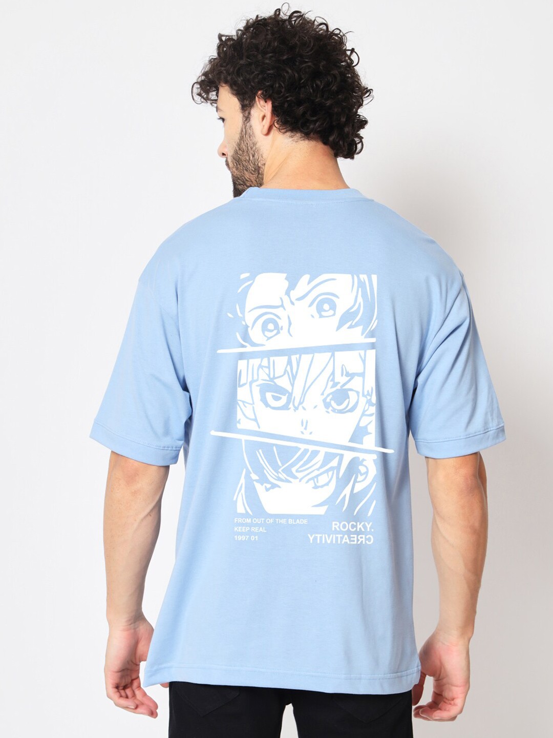 

Imsa Moda Demon Slayer Printed Oversized Cotton T-shirt, Blue