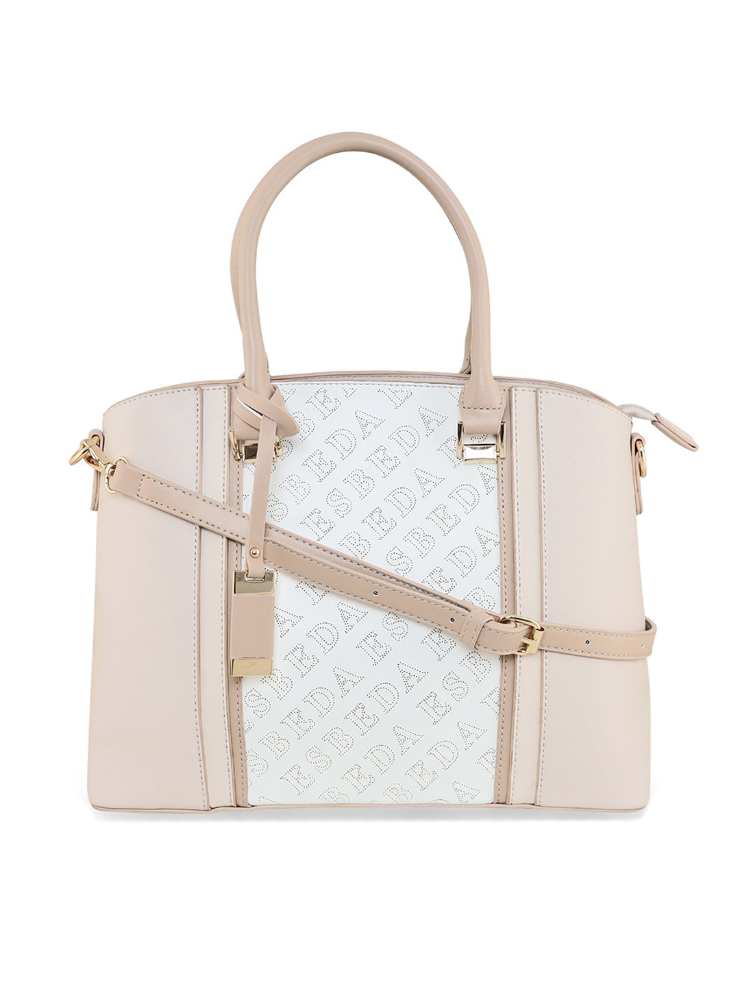 

ESBEDA Typography Printed Structured Handheld Bag, Beige