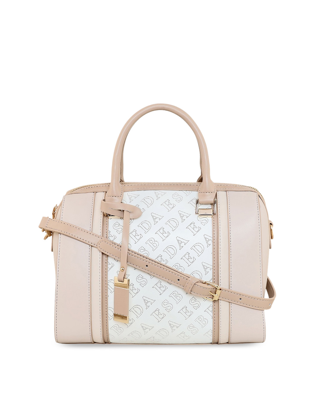 

ESBEDA Typography Printed Structured Handheld Bag, Beige
