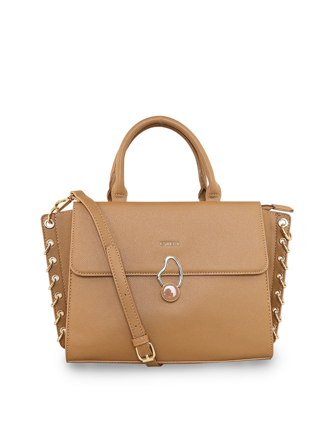 

ESBEDA Textured Structured Handheld Bag, Camel brown