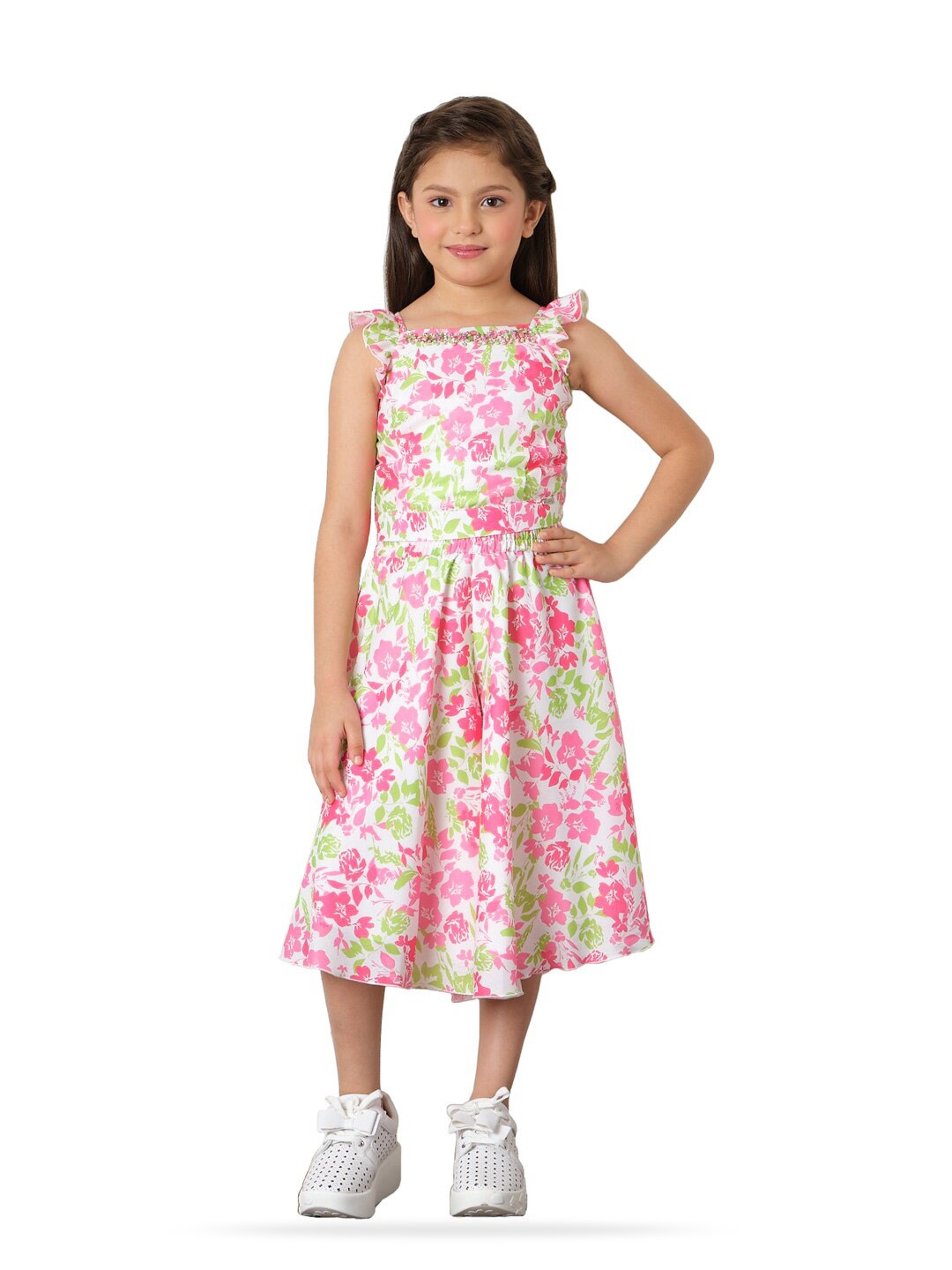 

Tiny Baby Girls Floral Printed Top with Skirt, Pink