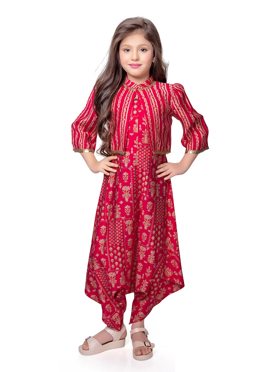 

Tiny Baby Girls =Printed Basic Jumpsuit With Jacket, Pink
