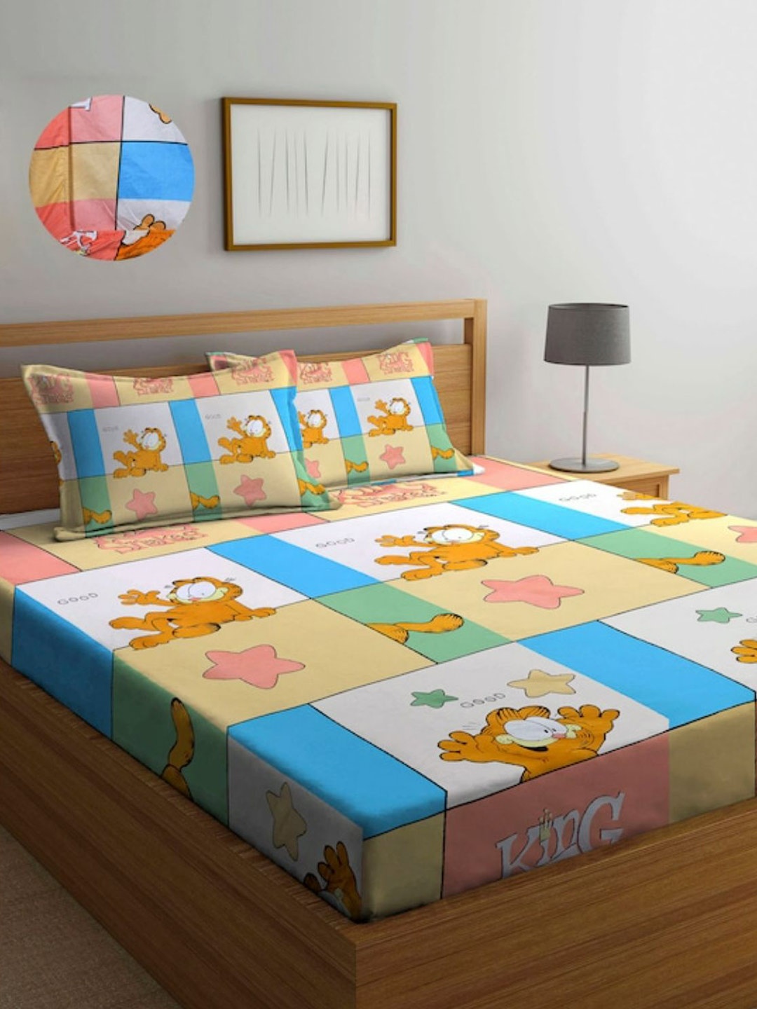 

Bajo's Blue Cartoon Characters 250 TC Cotton Fitted King Bedsheet with 2 Pillow Covers