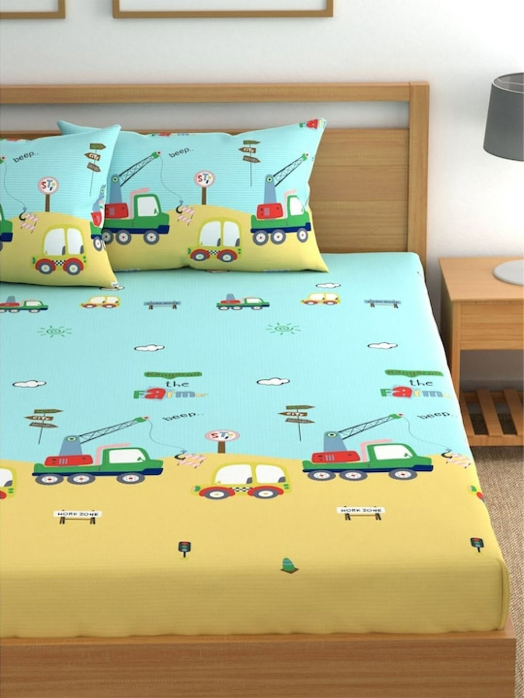 

Bajo's Blue Conversational 250 TC Cotton Fitted King Bedsheet with 2 Pillow Covers