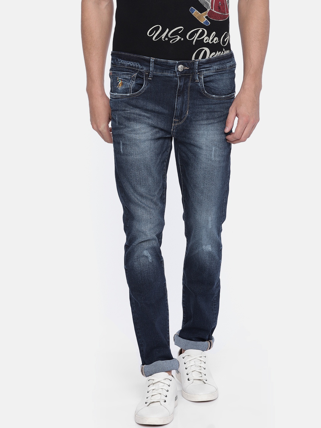 

U.S. Polo Assn. Denim Co. Men Blue Skinny Fit Mid-Rise Low Distressed Stretchable Jeans