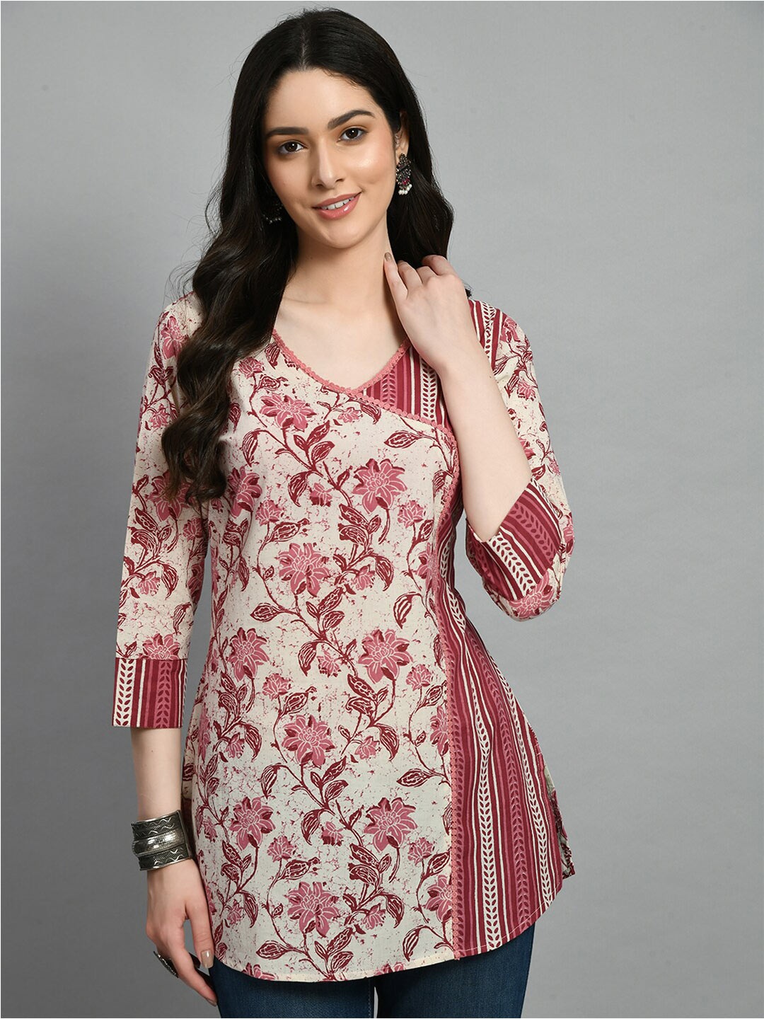 

MEESAN Floral Printed Tunic, Maroon
