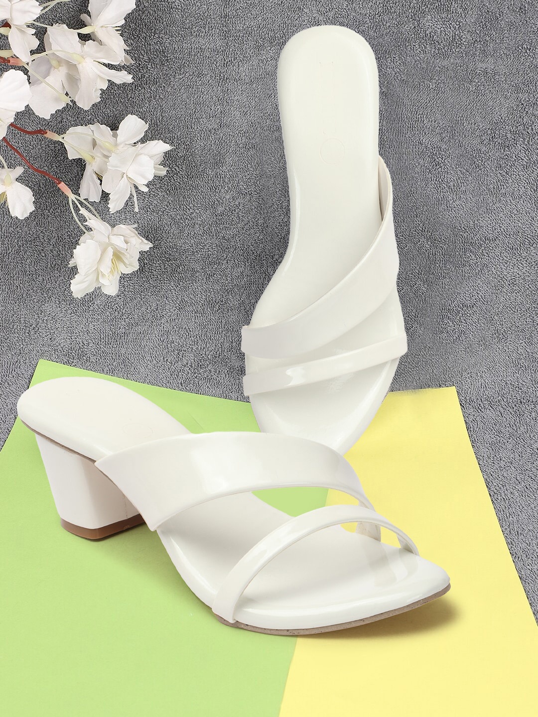 

OPHELIA Strappy Open Toe Block Heels, White