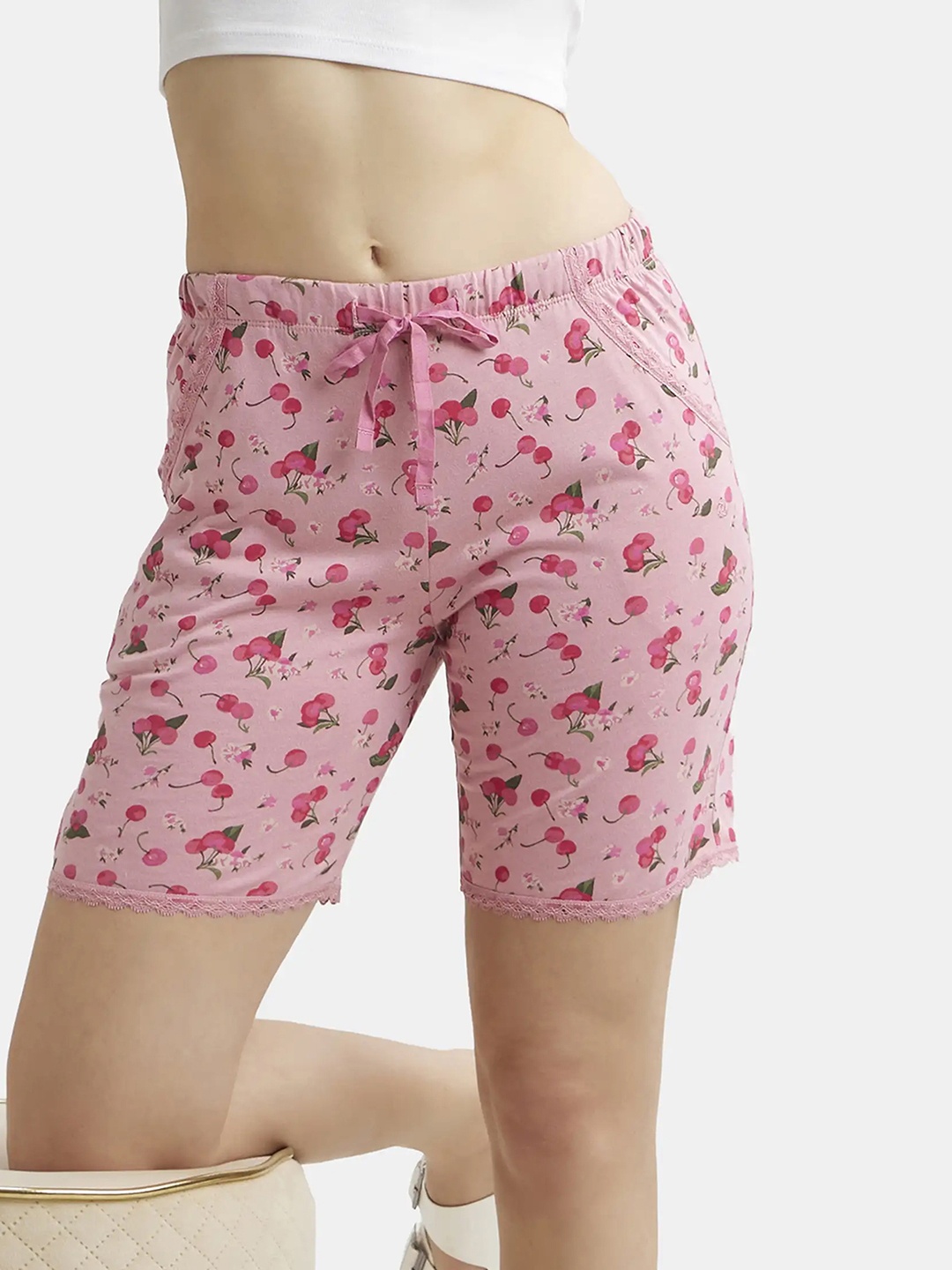 Jockey Micro Modal Cotton Relaxed Fit Printed Shorts-RX10, Pink