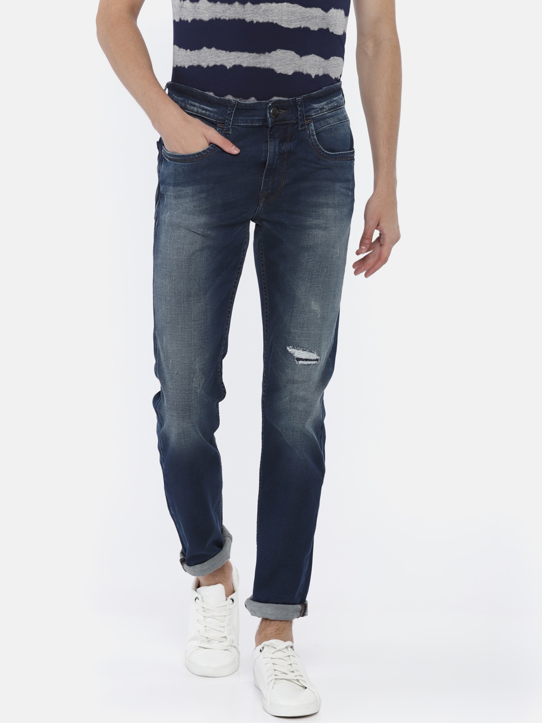 

U.S. Polo Assn. Denim Co. Men Blue Skinny Fit Mid-Rise Low Distress Stretchable Jeans