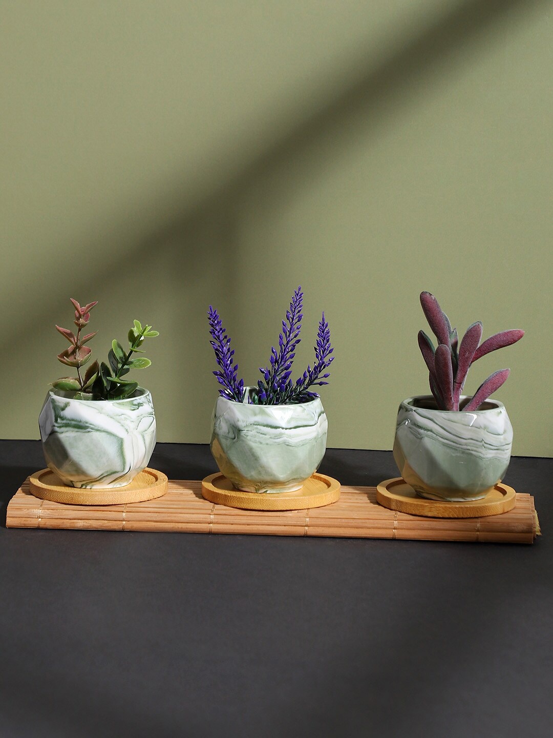 

Bonhomie Grey & Brown 3 Pieces Ceramic Planters With Coasters