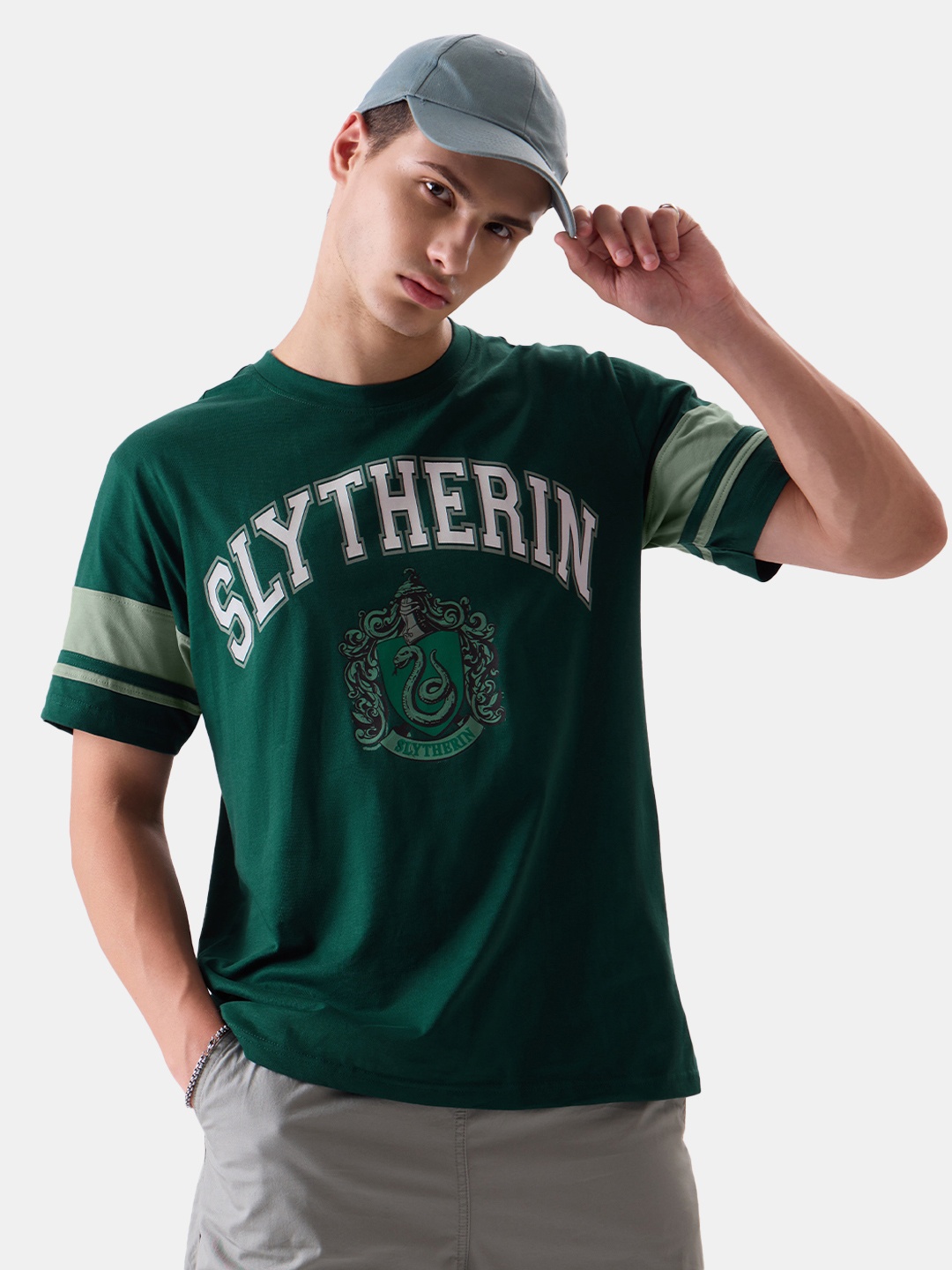 

The Souled Store Green Slytherin Graphic Printed Pure Cotton Regular T-shirt