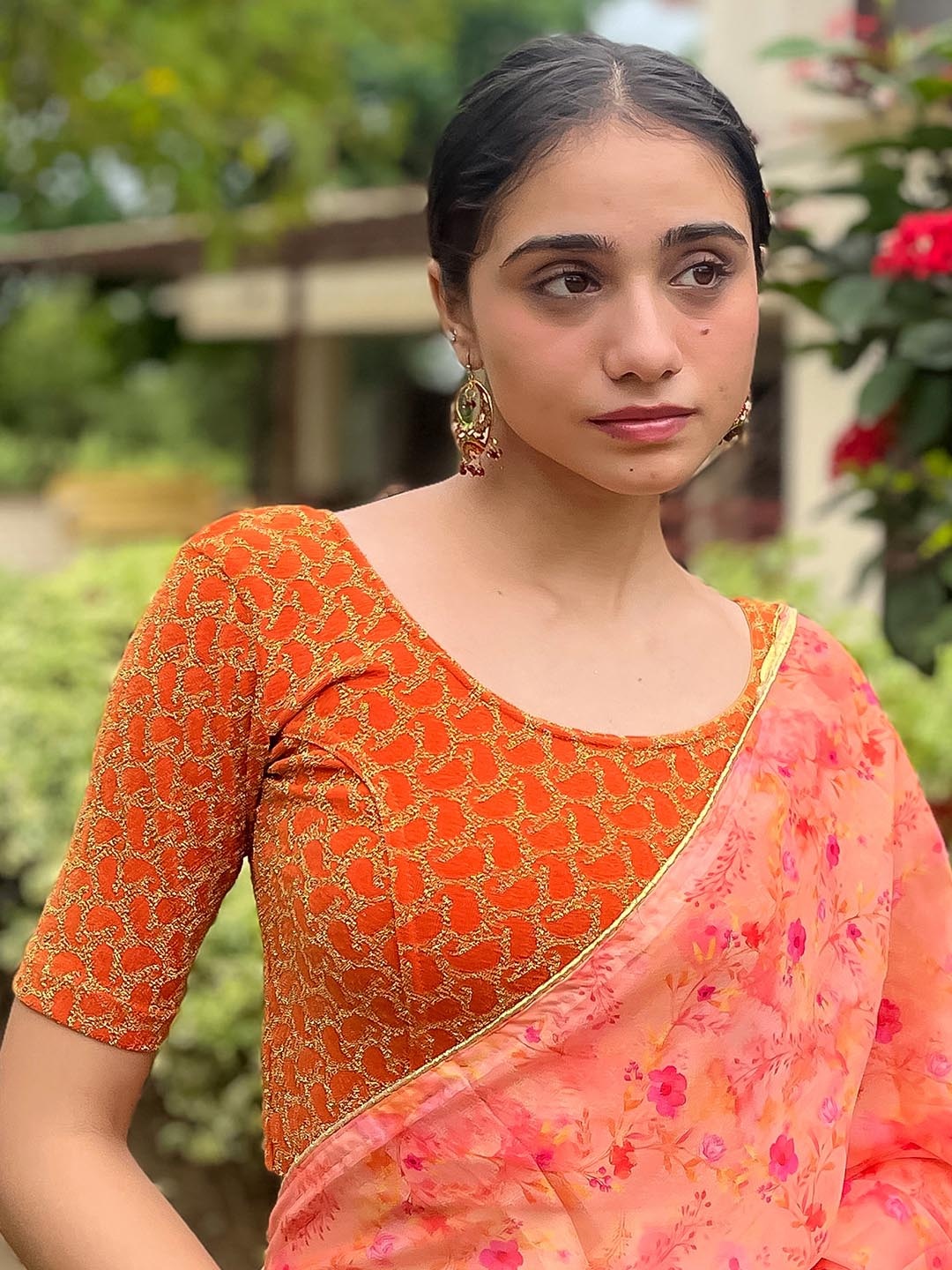 

Bindigasm's Advi Woven Design Stretchable Saree Blouse, Orange