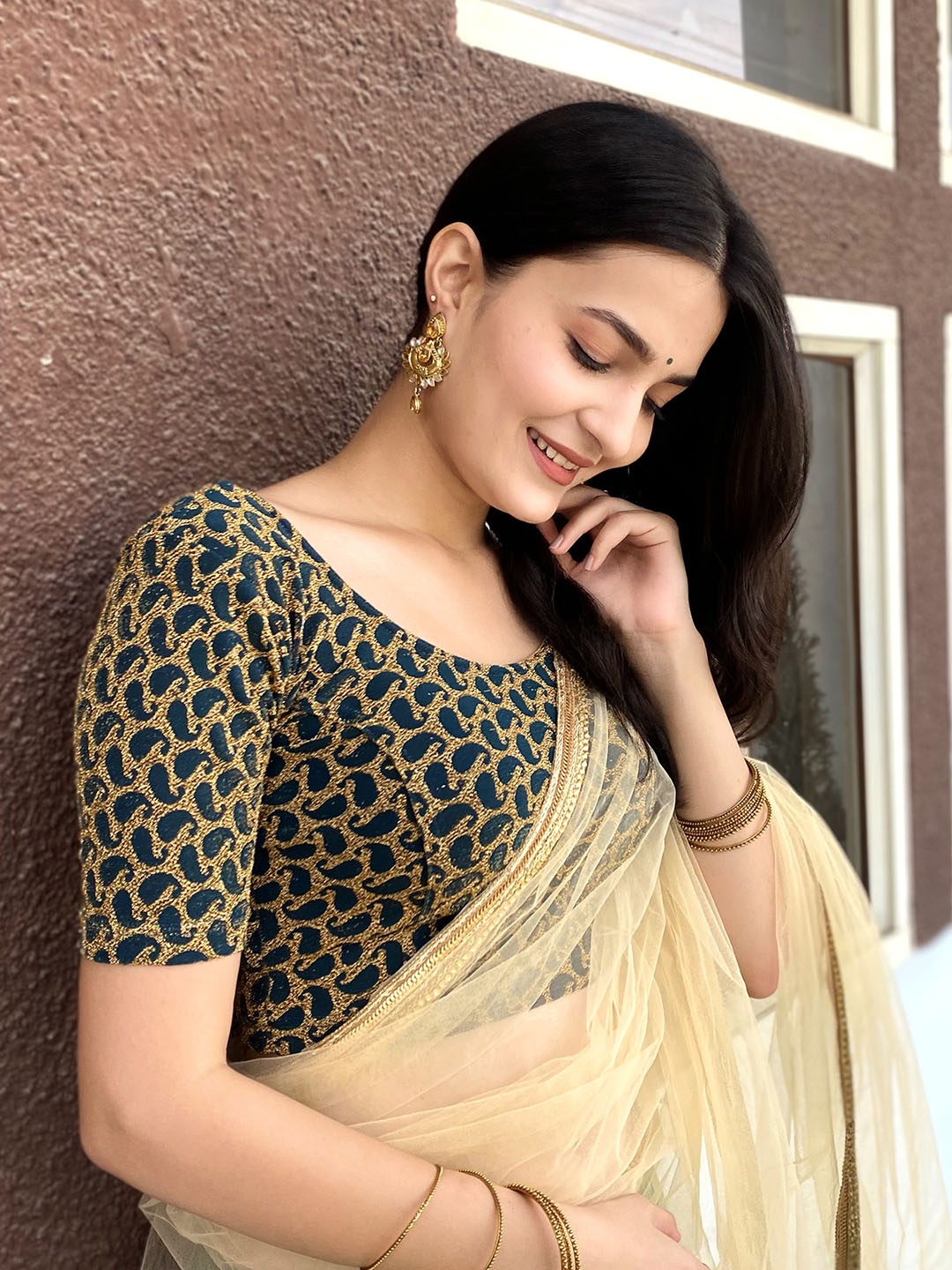 

Bindigasm's Advi Woven Design Stretchable Saree Blouse, Green