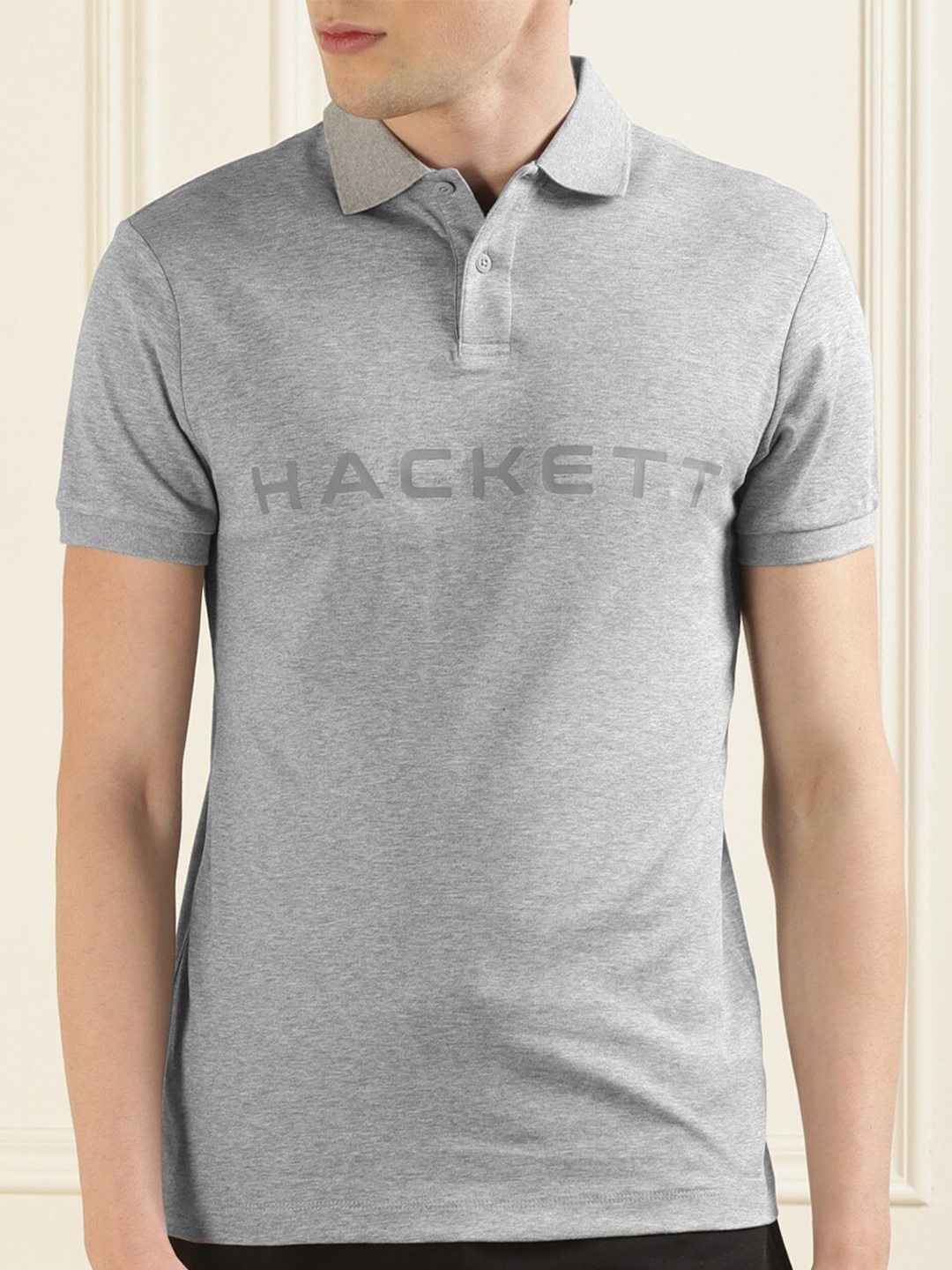 

HACKETT LONDON Polo Collar Regular Sleeves Cotton Regular Fit T-shirt, Grey
