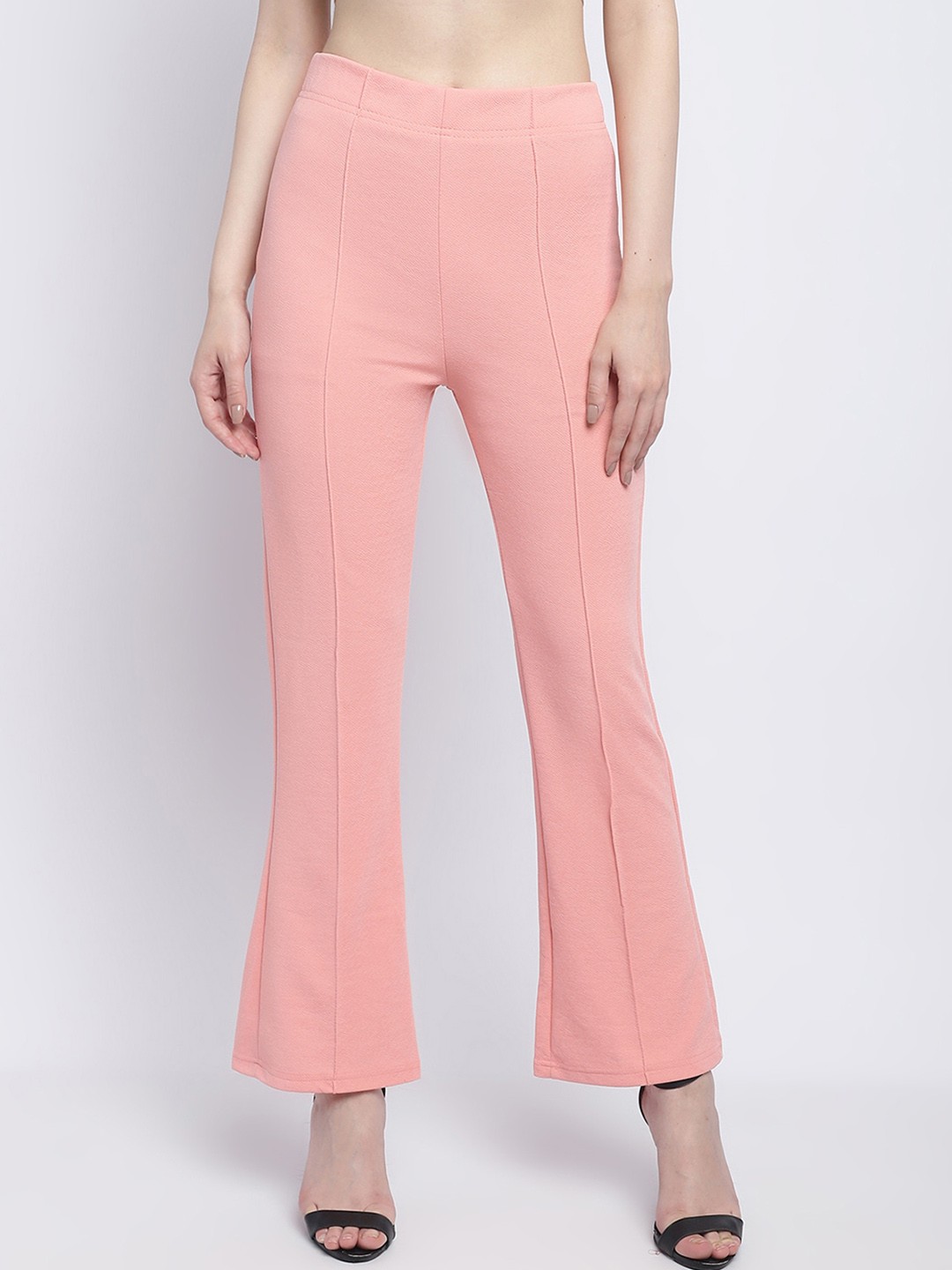 

SILVERFLY Women Relaxed Straight Leg Fit High-Rise Easy Wash Bootcut Trousers, Peach