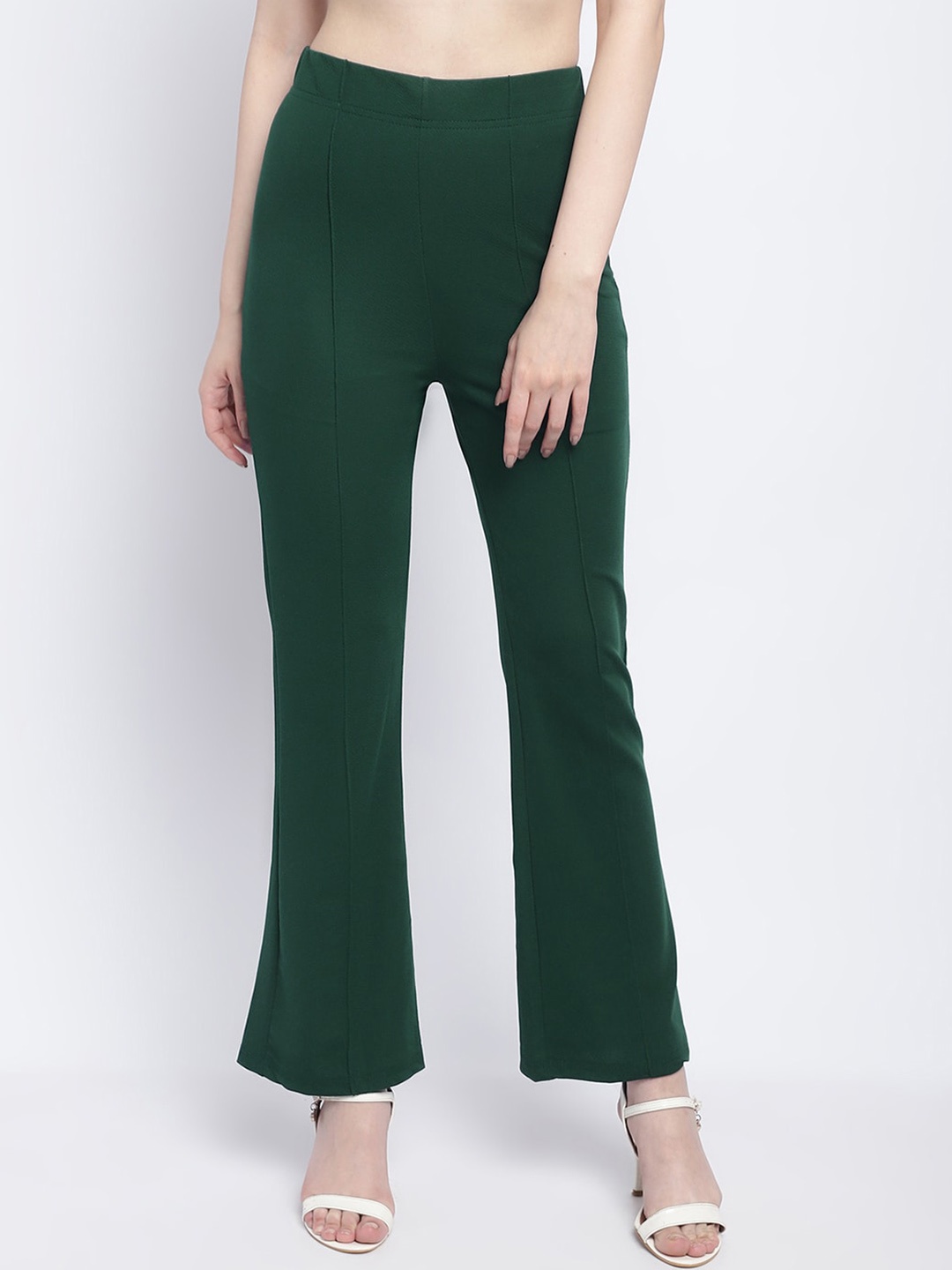 

SILVERFLY Women Relaxed Straight Leg Fit High-Rise Easy Wash Bootcut Trousers, Green