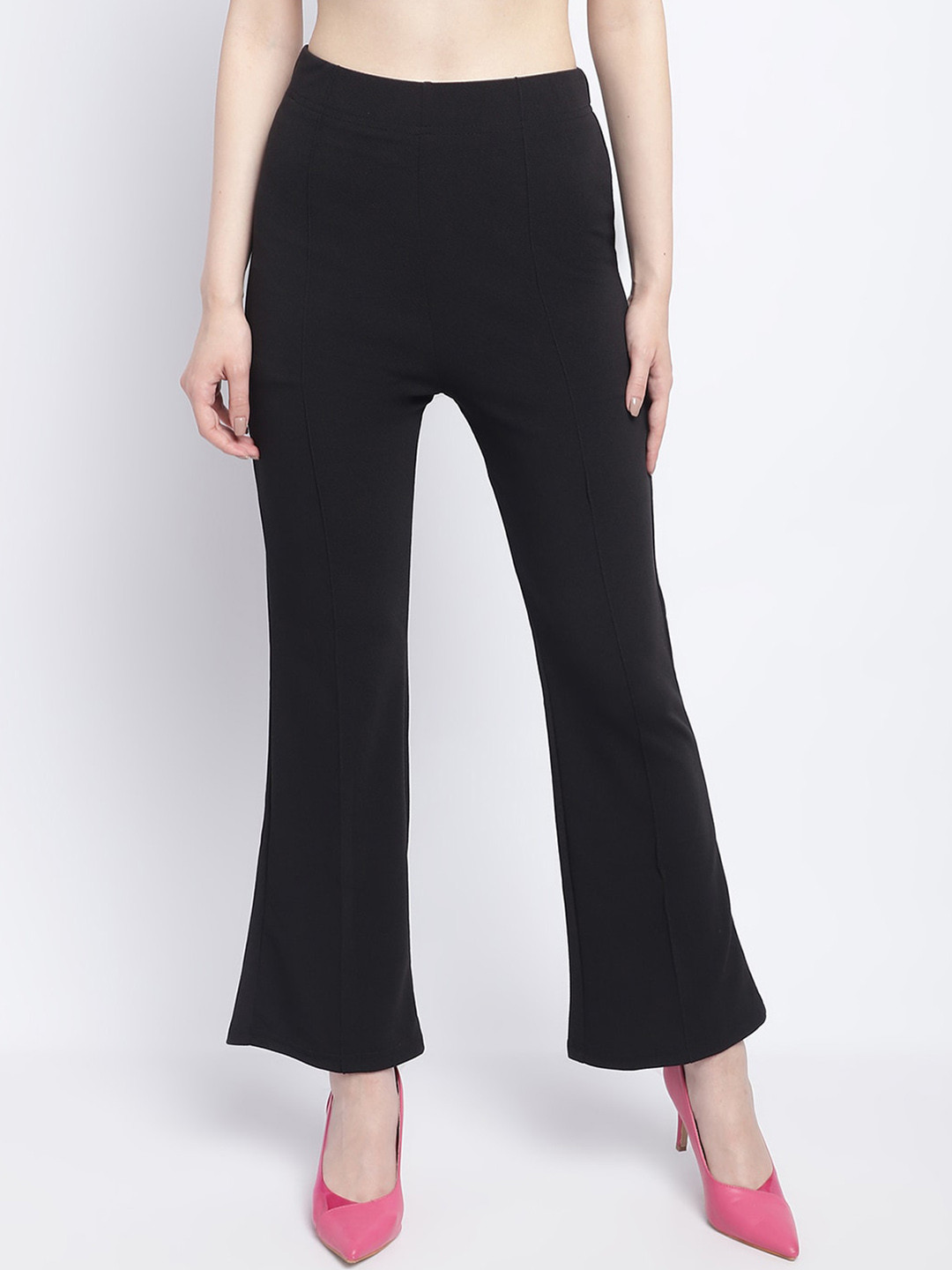 

SILVERFLY Women Relaxed Straight Leg Straight Fit High-Rise Easy Wash Bootcut Trousers, Black