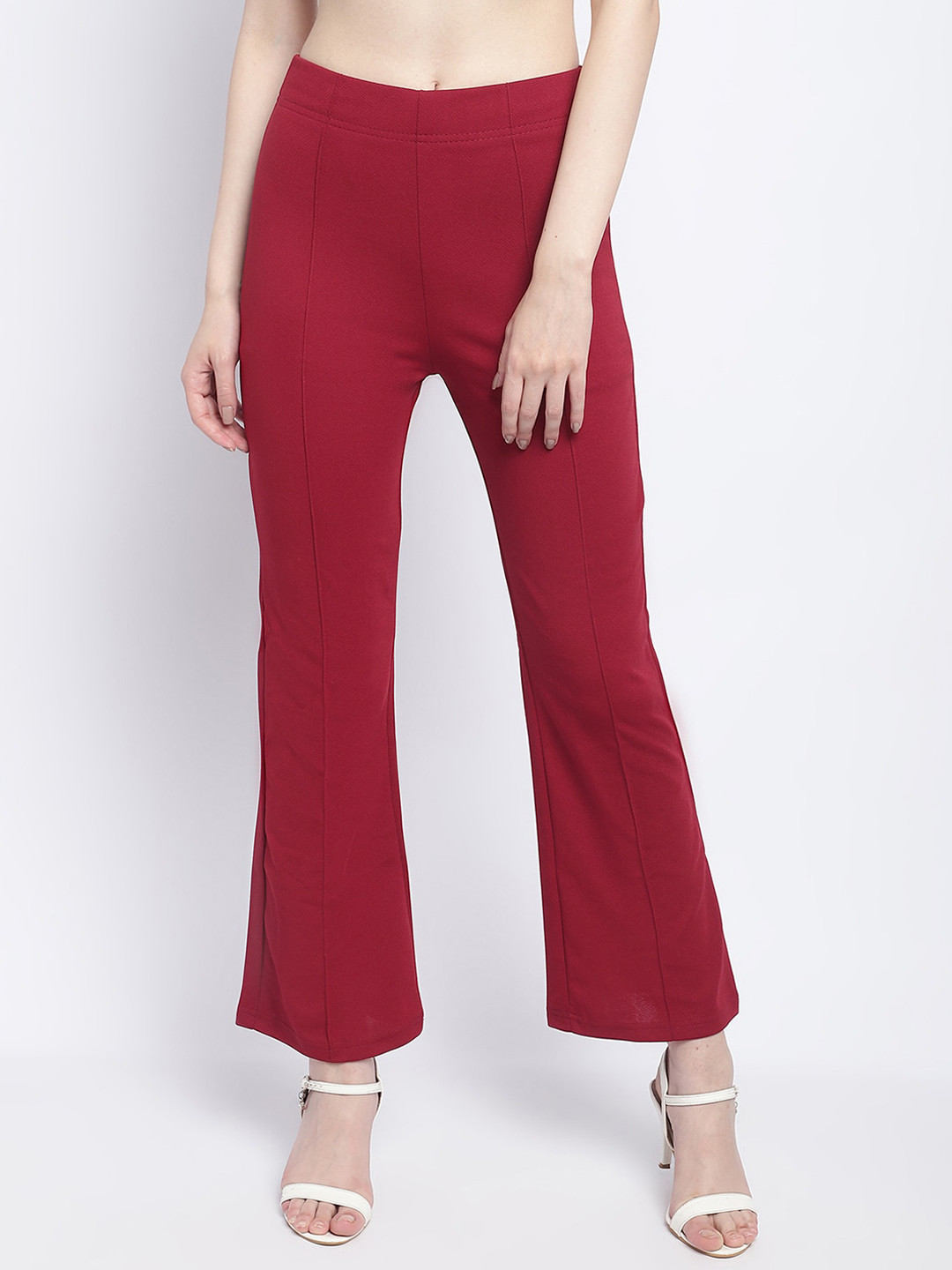 

SILVERFLY Women Relaxed Straight Leg Straight Fit High-Rise Easy Wash Bootcut Trousers, Maroon